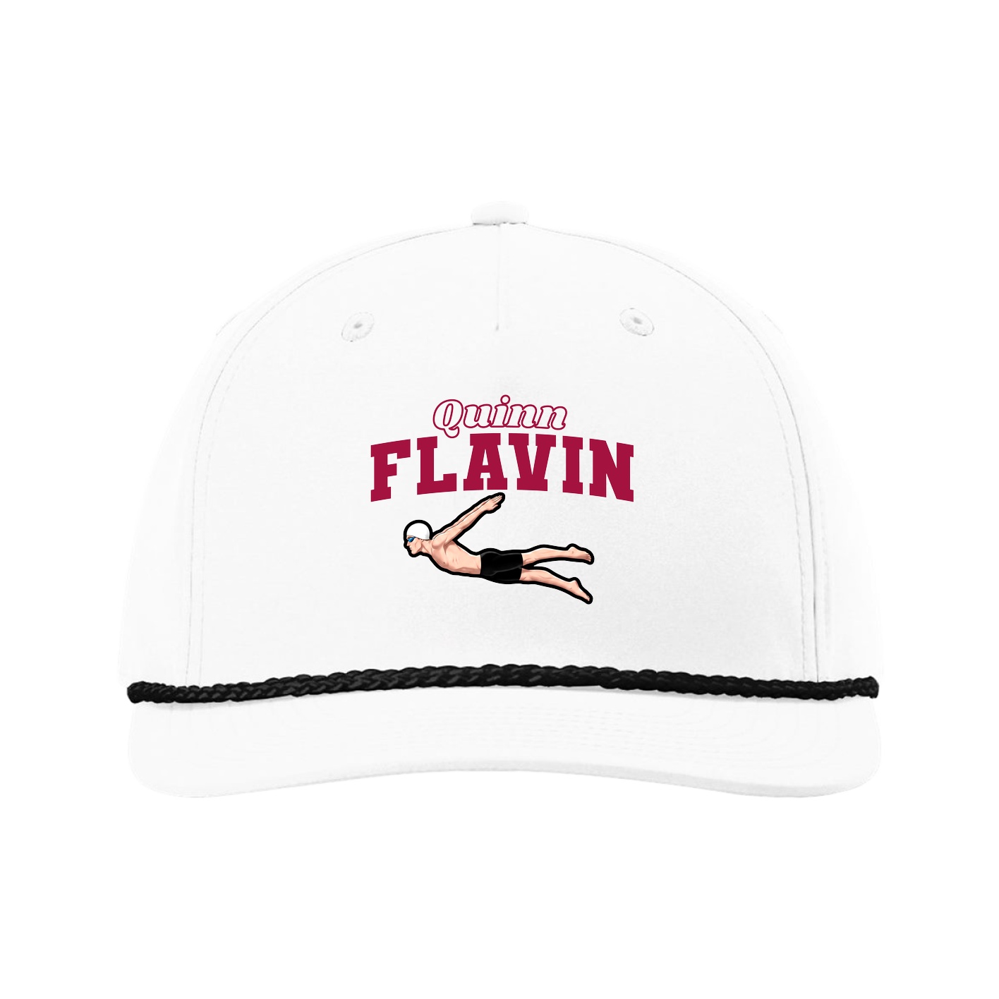 Five-Panel Classic Rope Cap — Name Arch in White