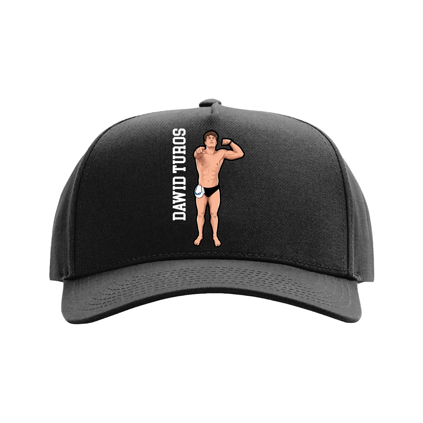 Full Fabric Five-Panel Champ Cap — Name Vertical in Black