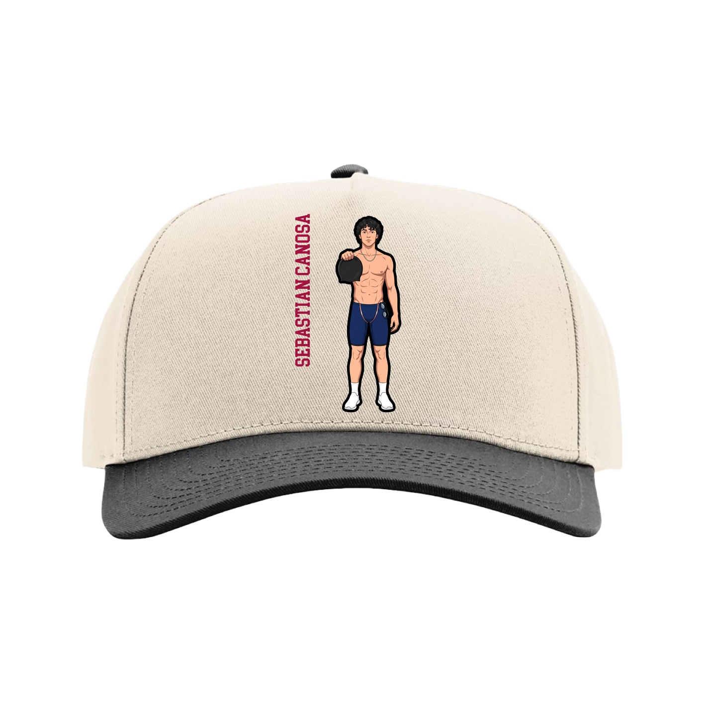 Full Fabric Five-Panel Champ Cap — Name Vertical in Cream/Black