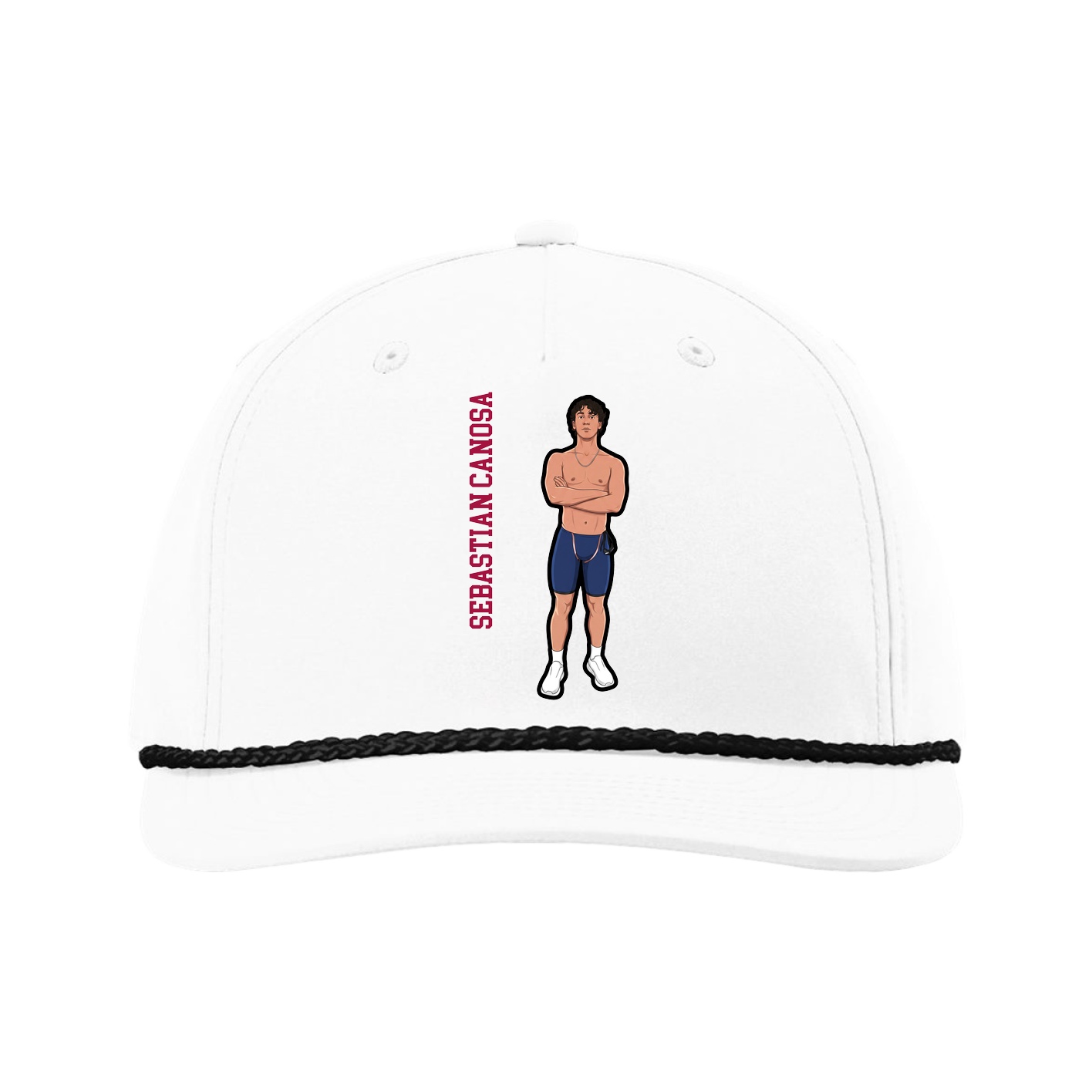 Five-Panel Classic Rope Cap — Name Vertical in White