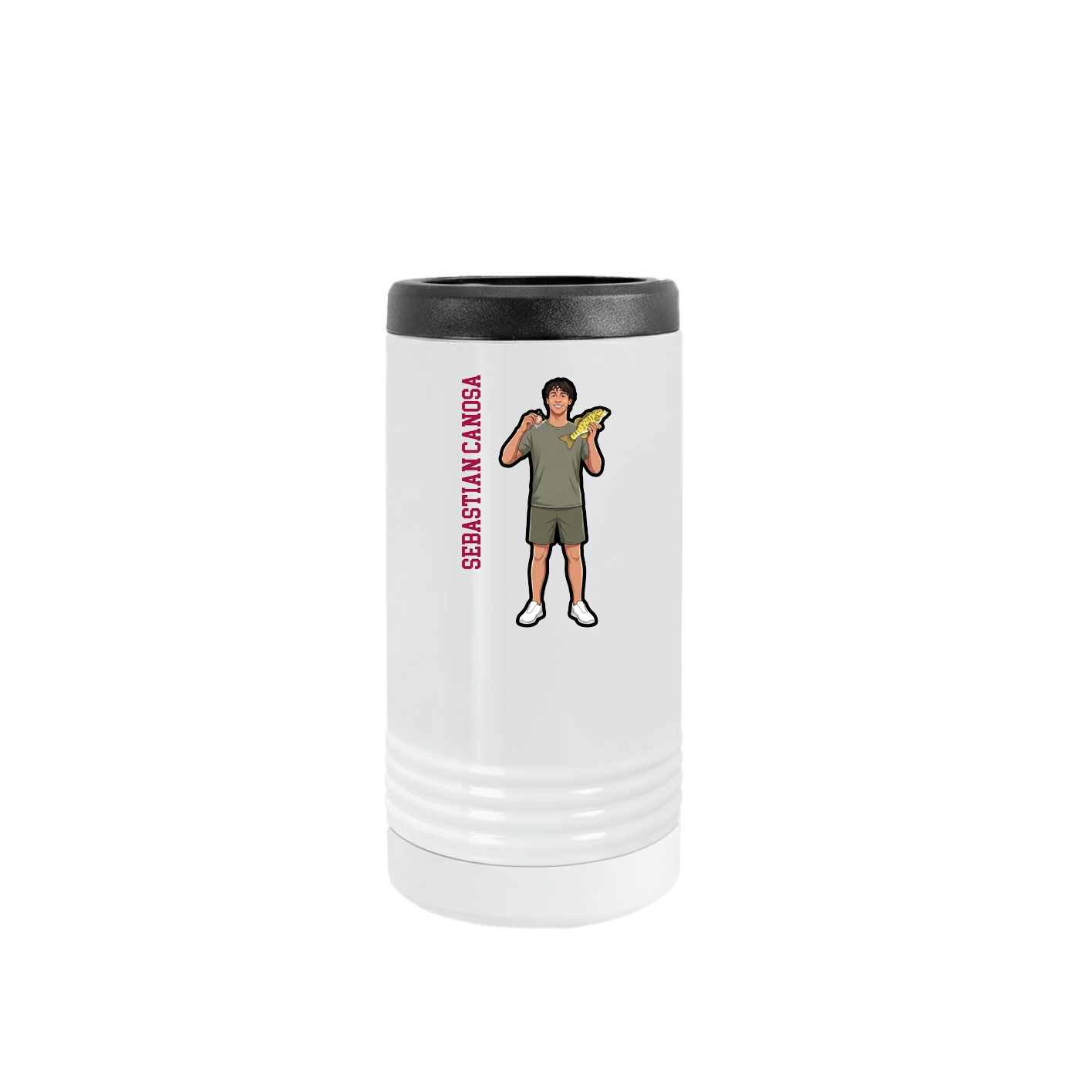 Slim Beverage Holder — Name Vertical in White