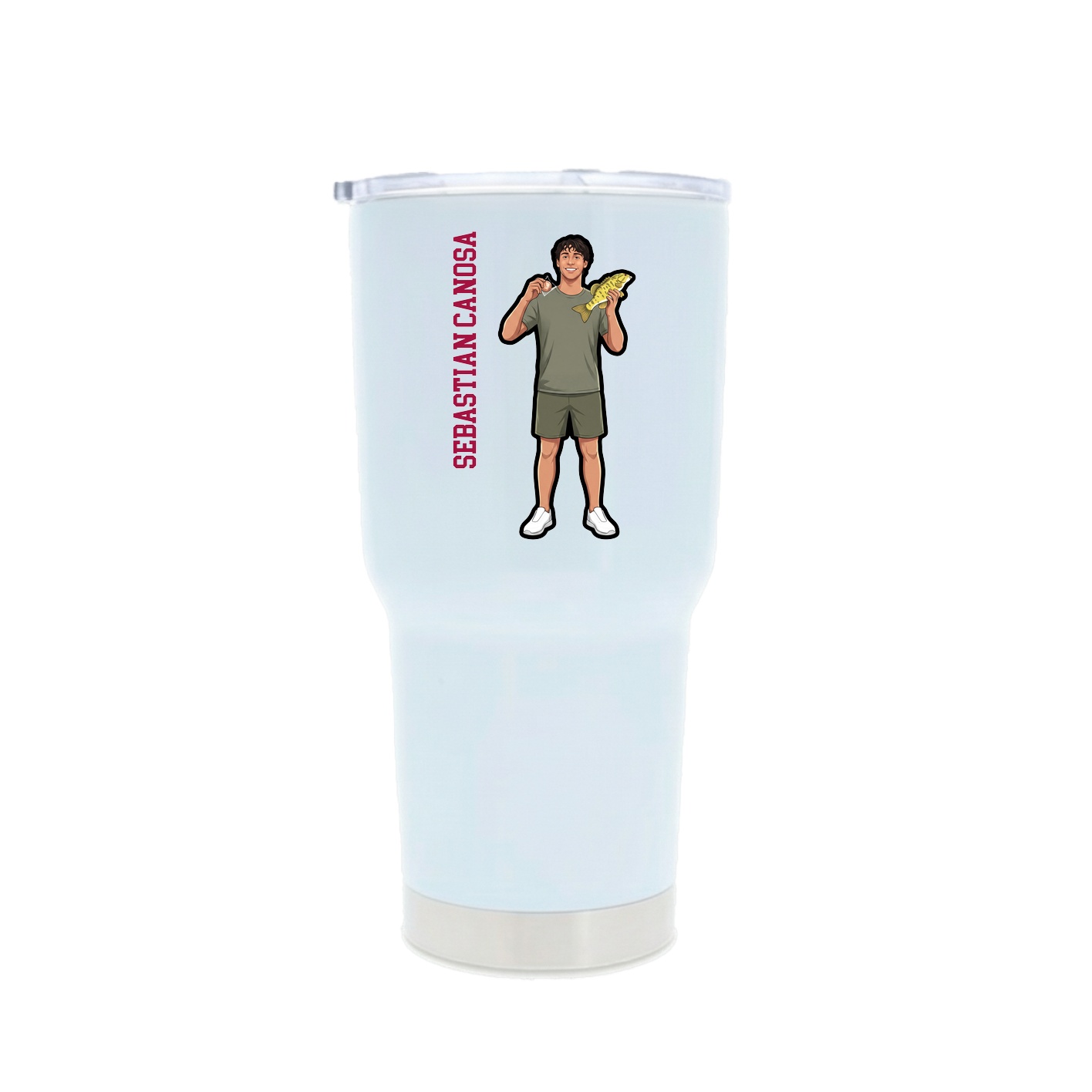 30oz Stainless Steel Tumbler — Name Vertical in White