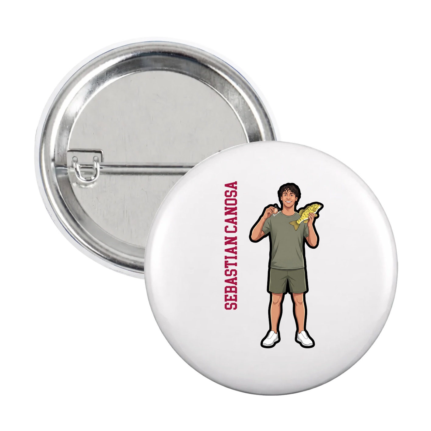 Game Day Button — Name Vertical in White