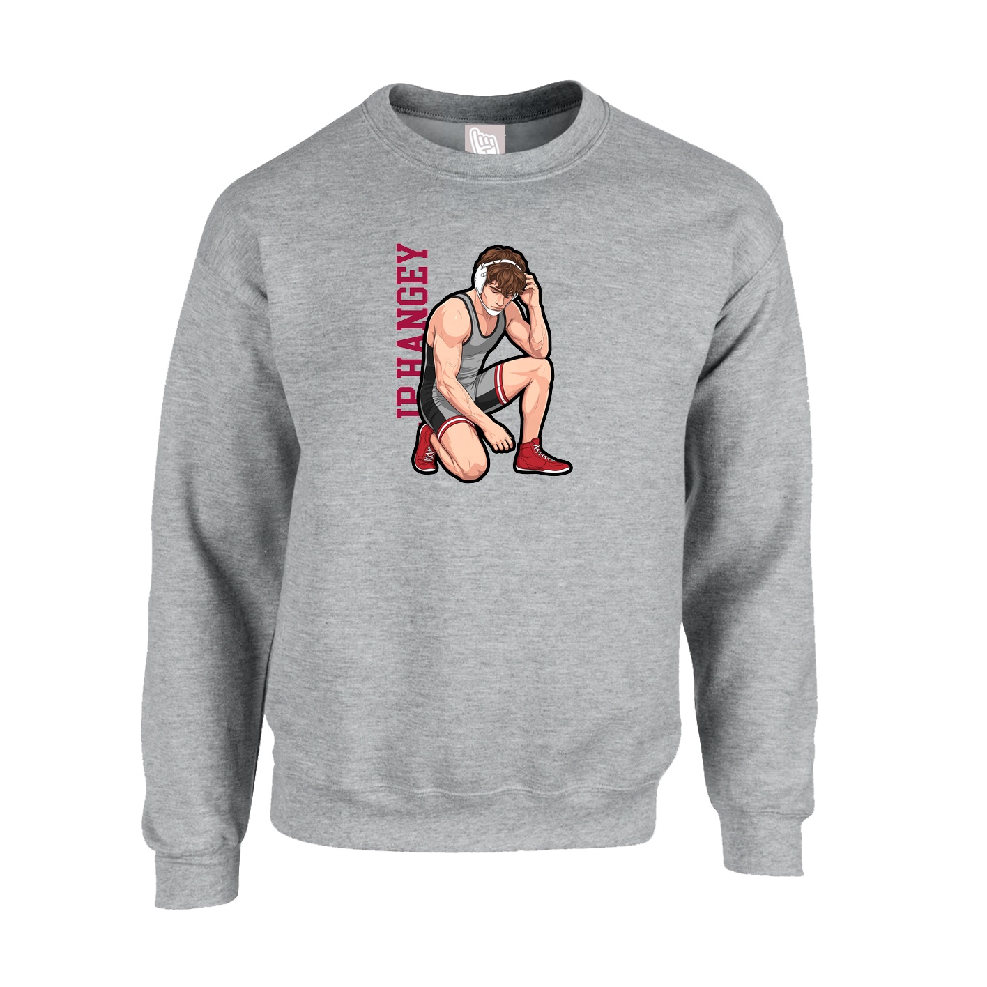 Fleece Crew — Name Vertical in Grey