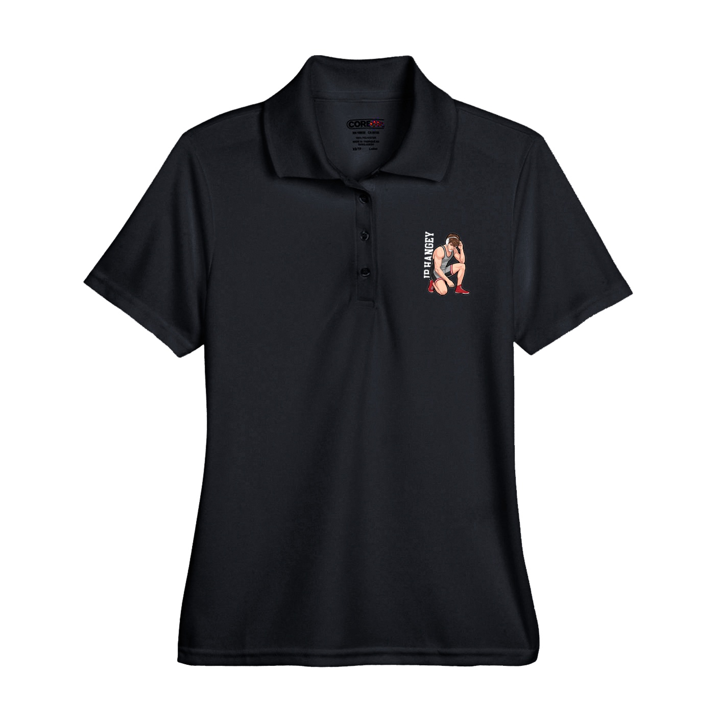 Womens Performance Polo — Name Vertical in Black
