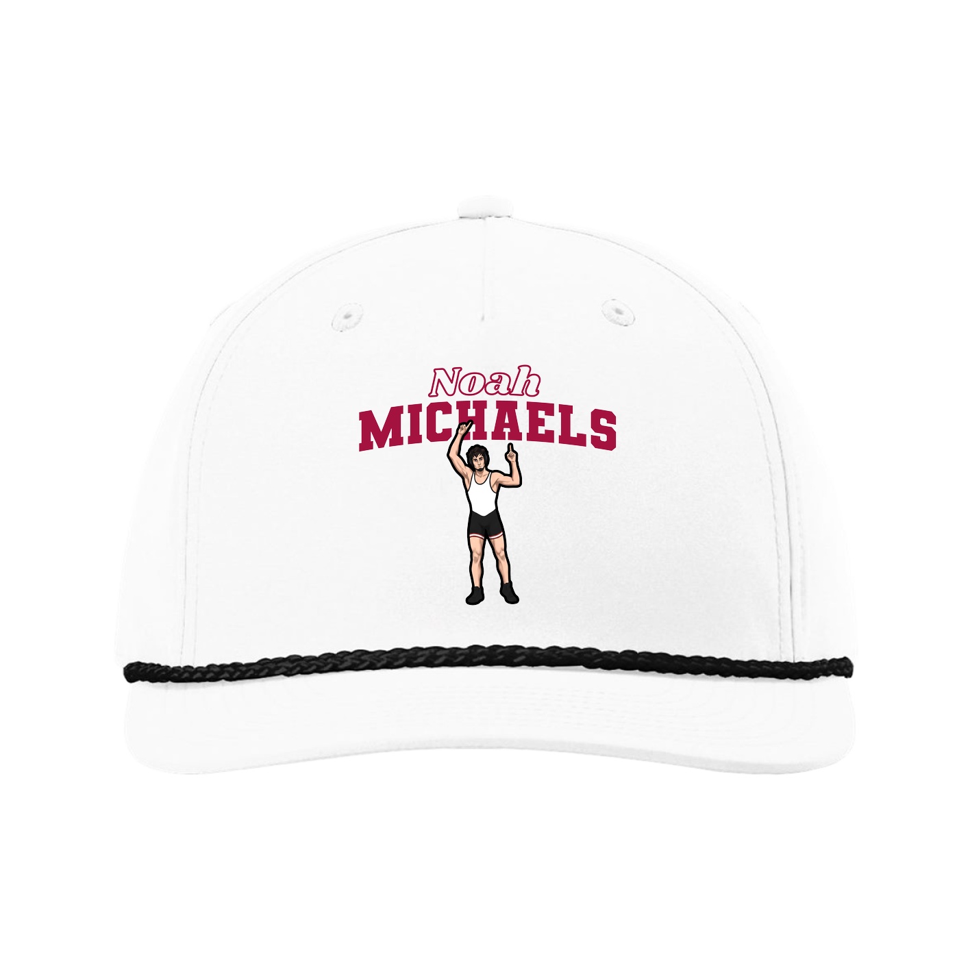 Five-Panel Classic Rope Cap — Name Arch in White