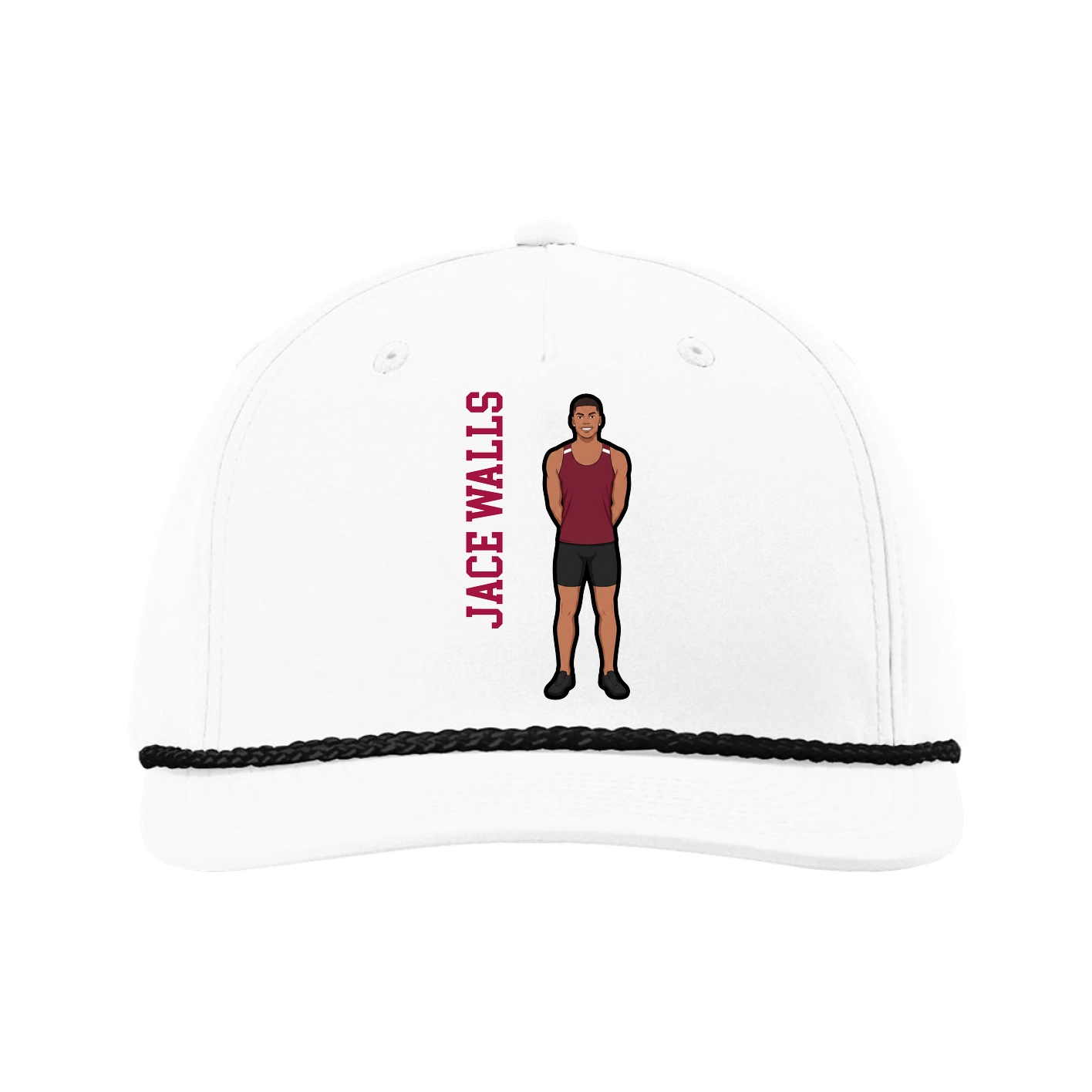 Five-Panel Classic Rope Cap — Name Vertical in White