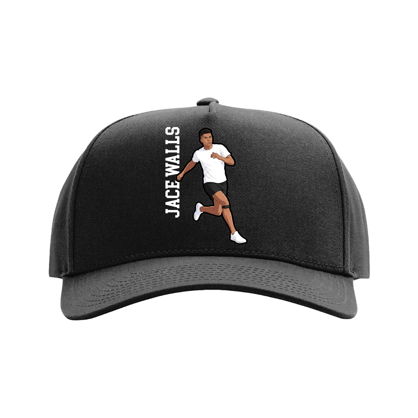 Full Fabric Five-Panel Champ Cap — Name Vertical in Black