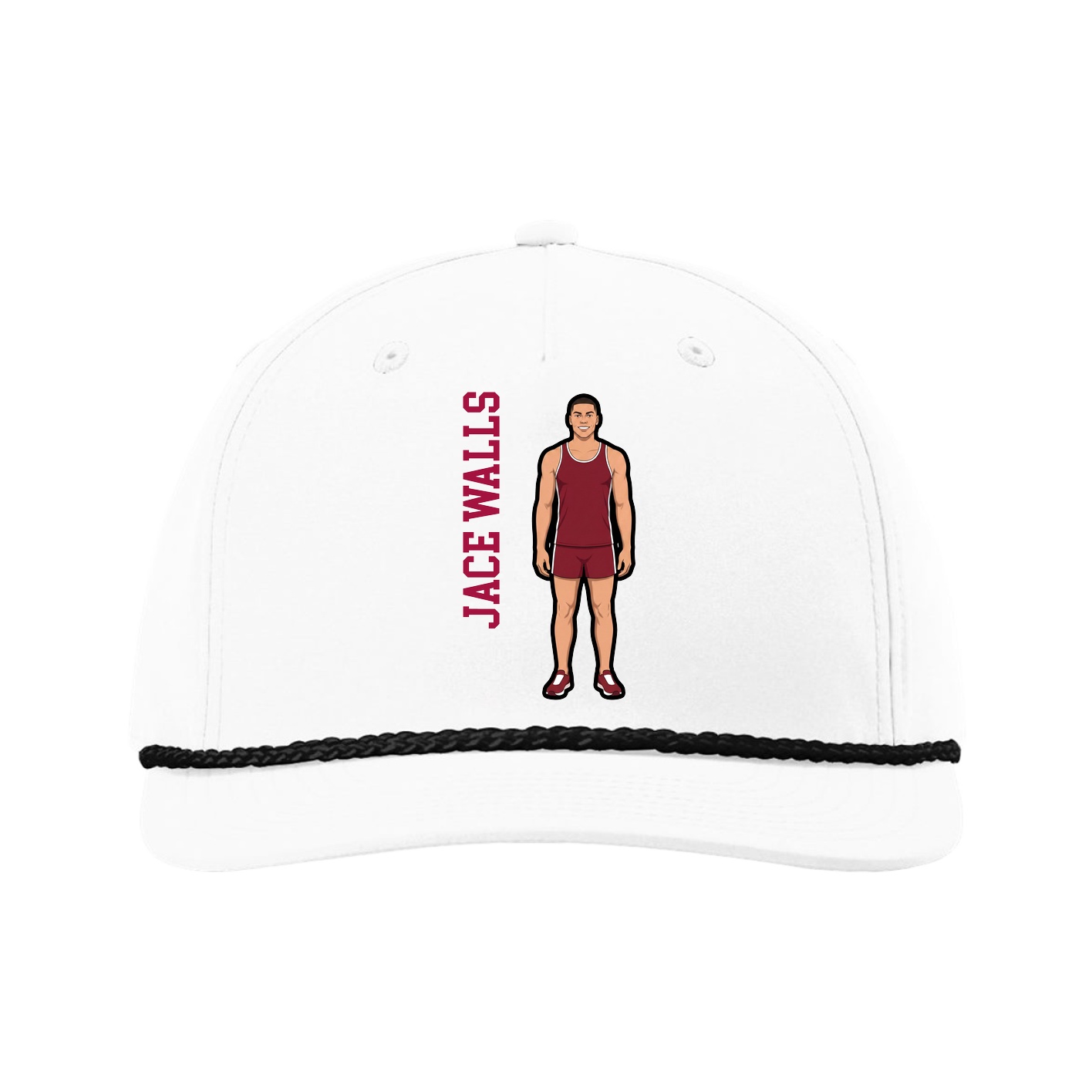 Five-Panel Classic Rope Cap — Name Vertical in White