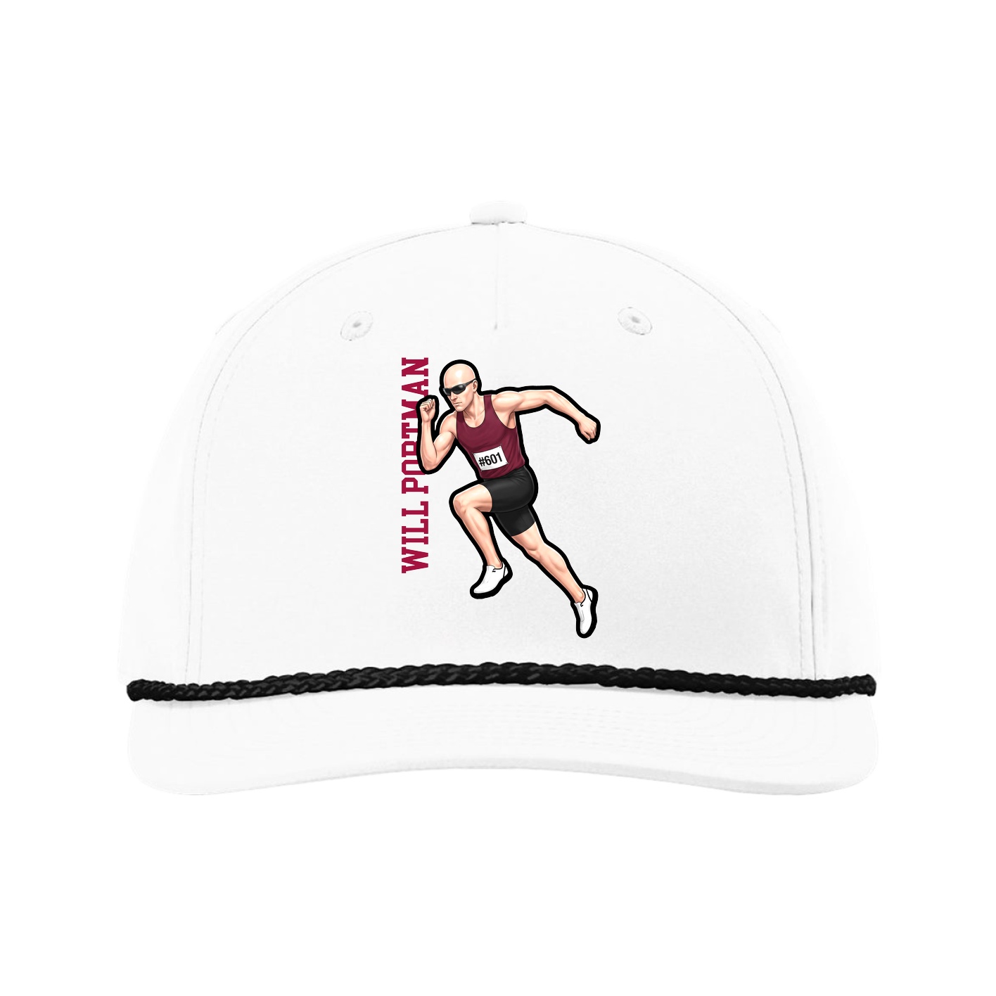Five-Panel Classic Rope Cap — Name Vertical in White