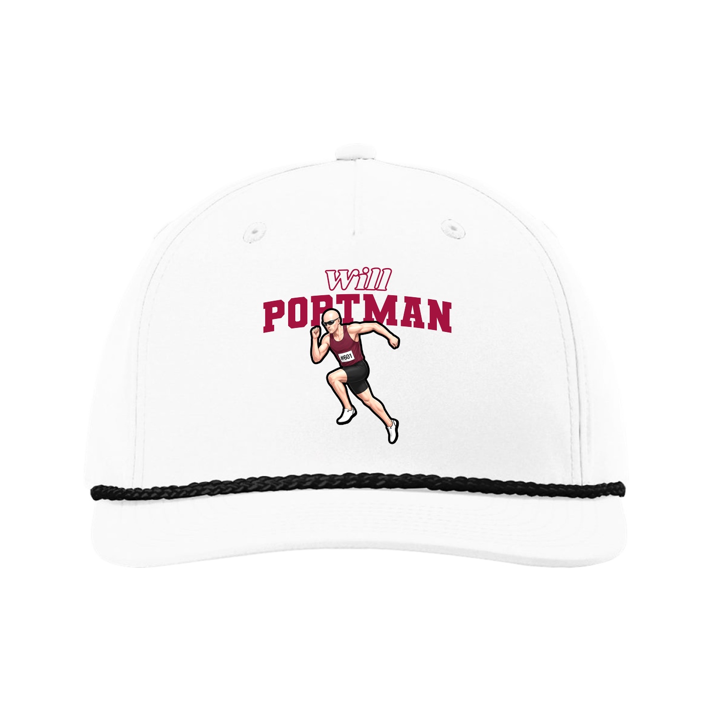 Five-Panel Classic Rope Cap — Name Arch in White