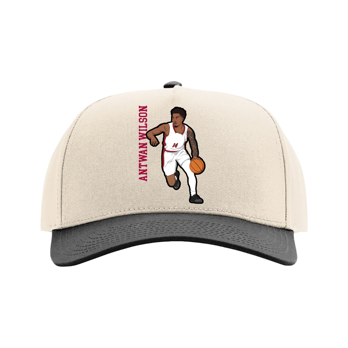 Full Fabric Five-Panel Champ Cap — Name Vertical in Cream/Black