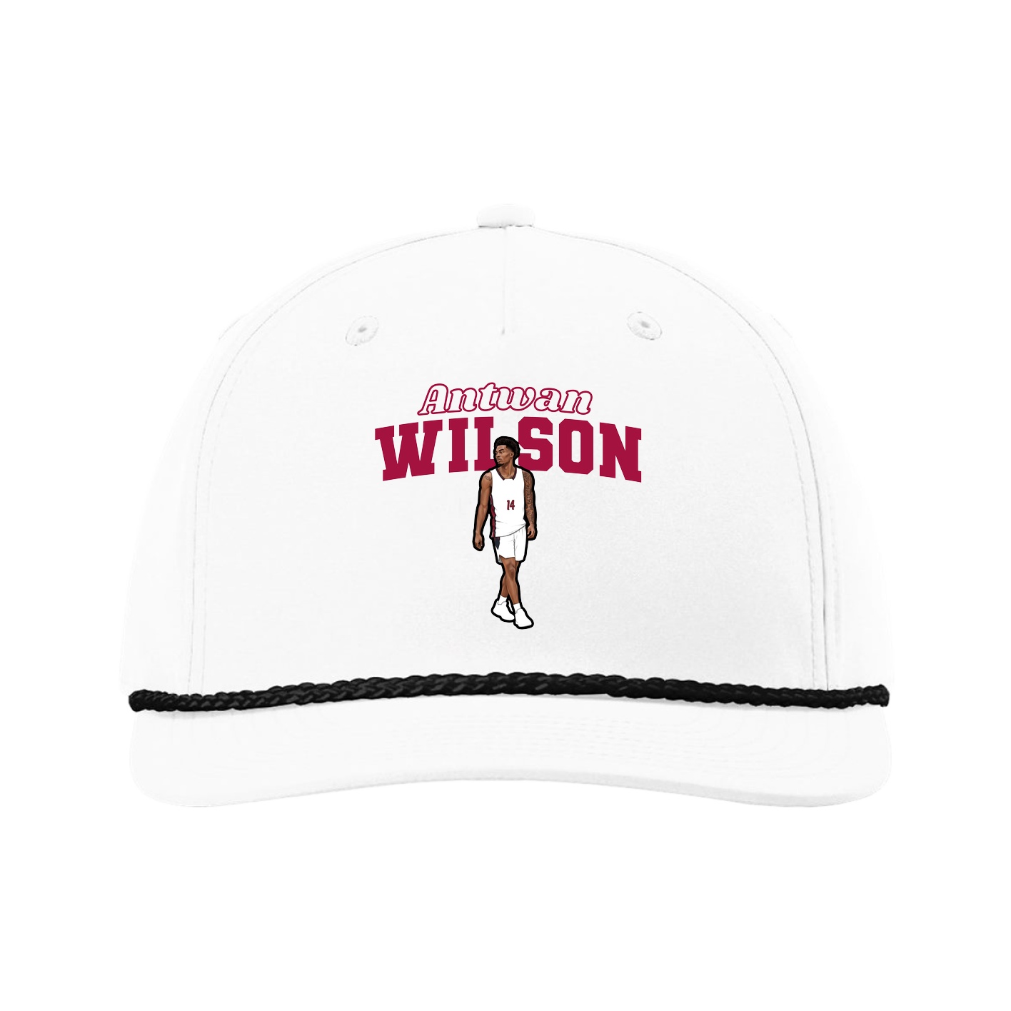 Five-Panel Classic Rope Cap — Name Arch in White