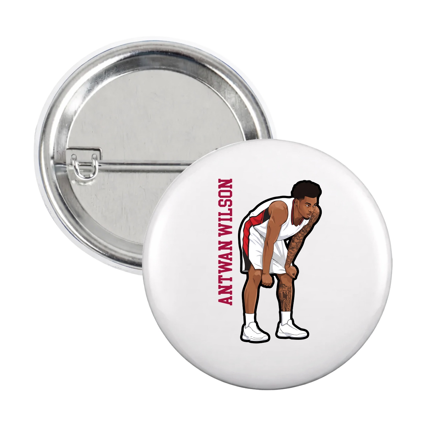 Game Day Button — Name Vertical in White