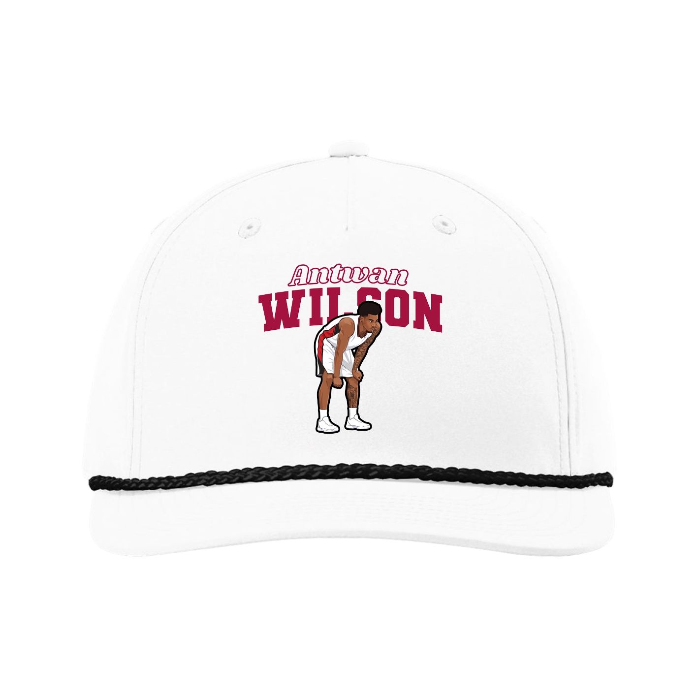 Five-Panel Classic Rope Cap — Name Arch in White