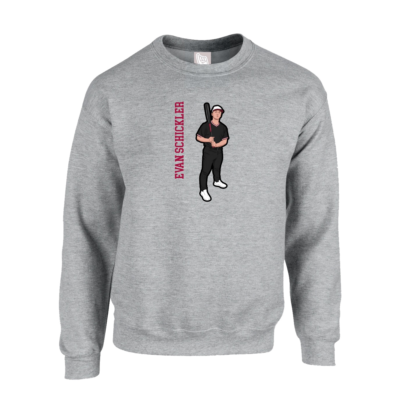 Fleece Crew — Name Vertical in Grey
