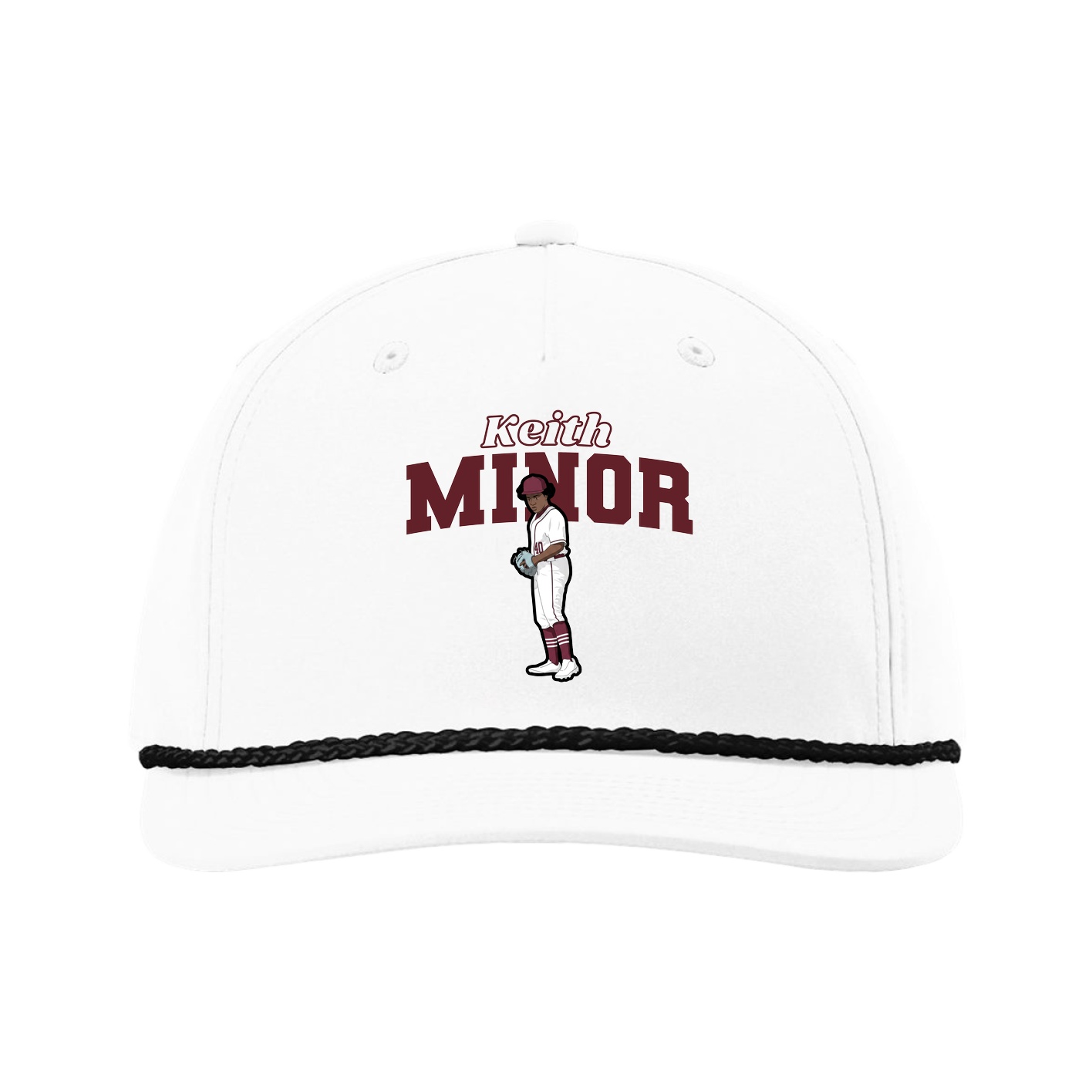 Five-Panel Classic Rope Cap — Name Arch in White