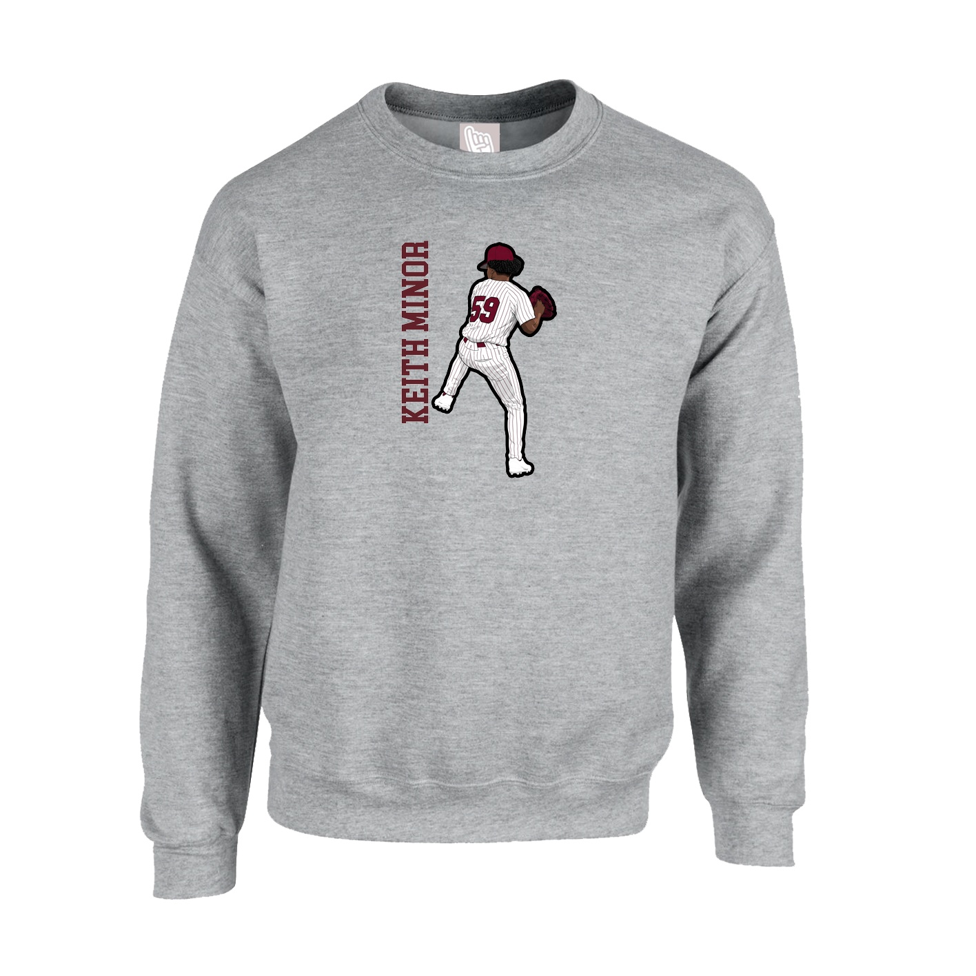 Fleece Crew — Name Vertical in Grey