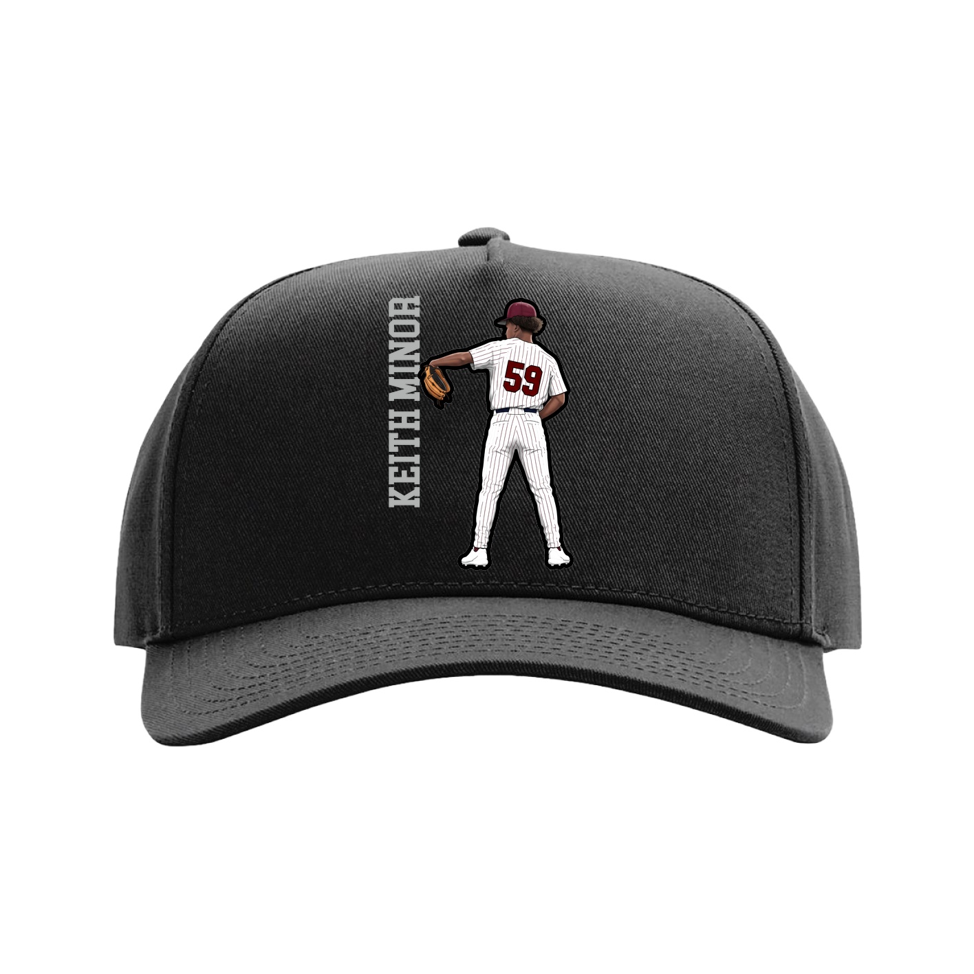 Full Fabric Five-Panel Champ Cap — Name Vertical in Black