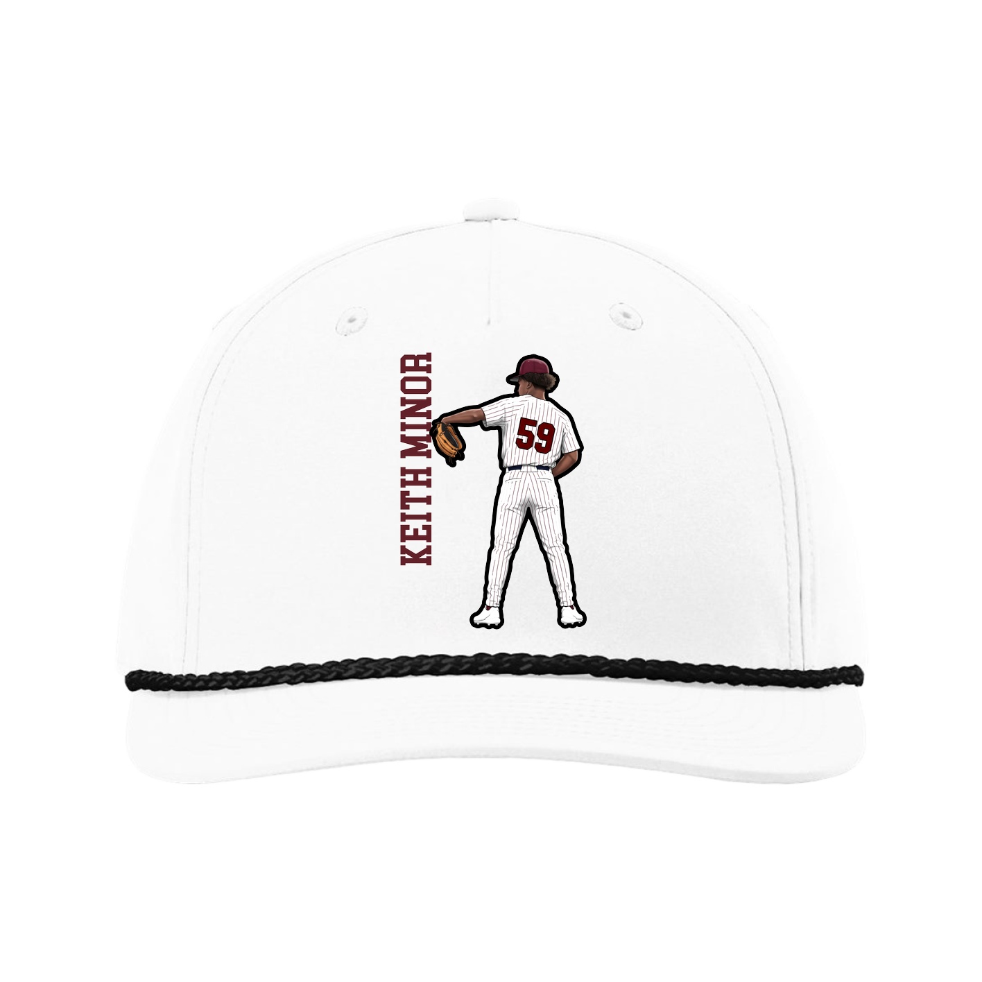 Five-Panel Classic Rope Cap — Name Vertical in White