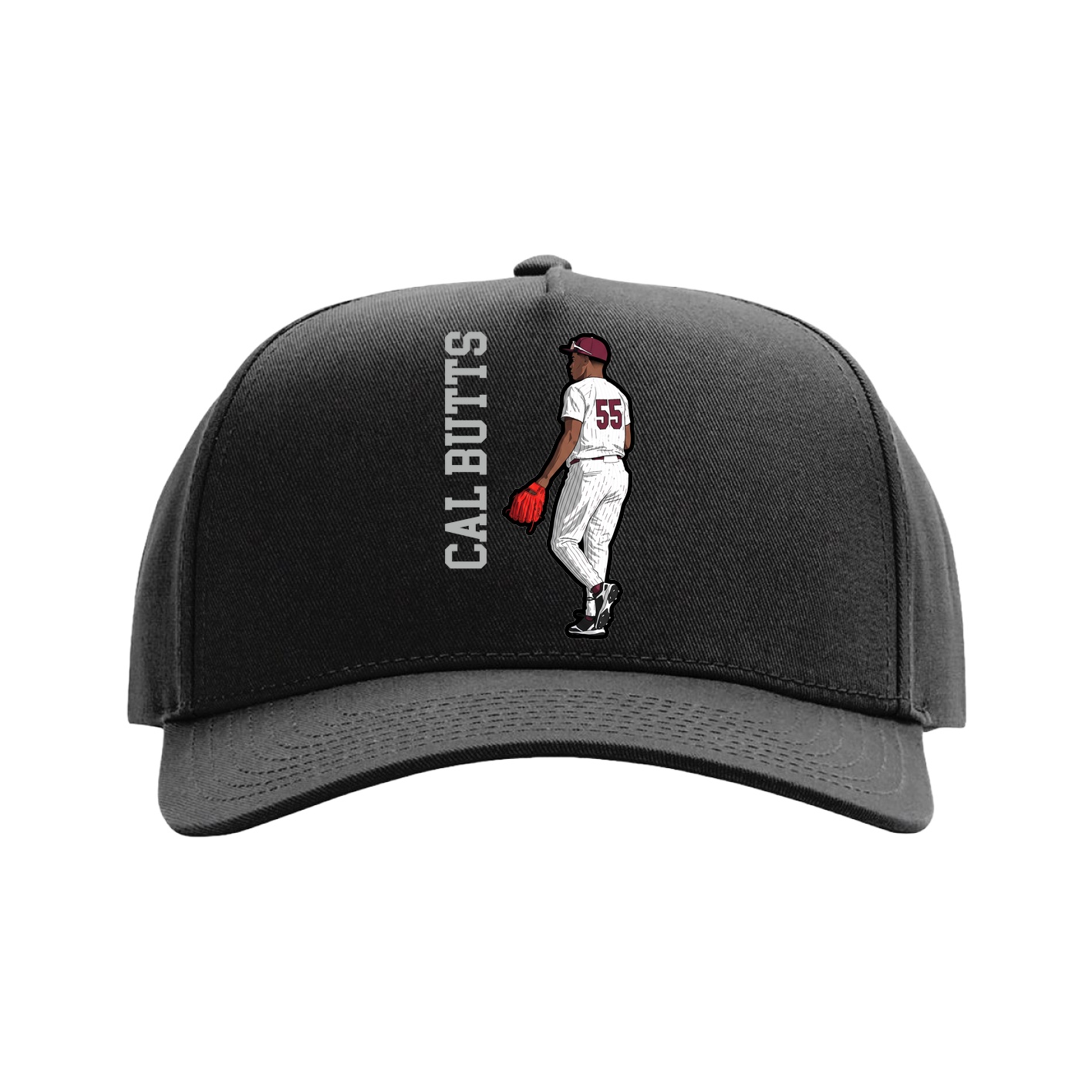 Full Fabric Five-Panel Champ Cap — Name Vertical in Black