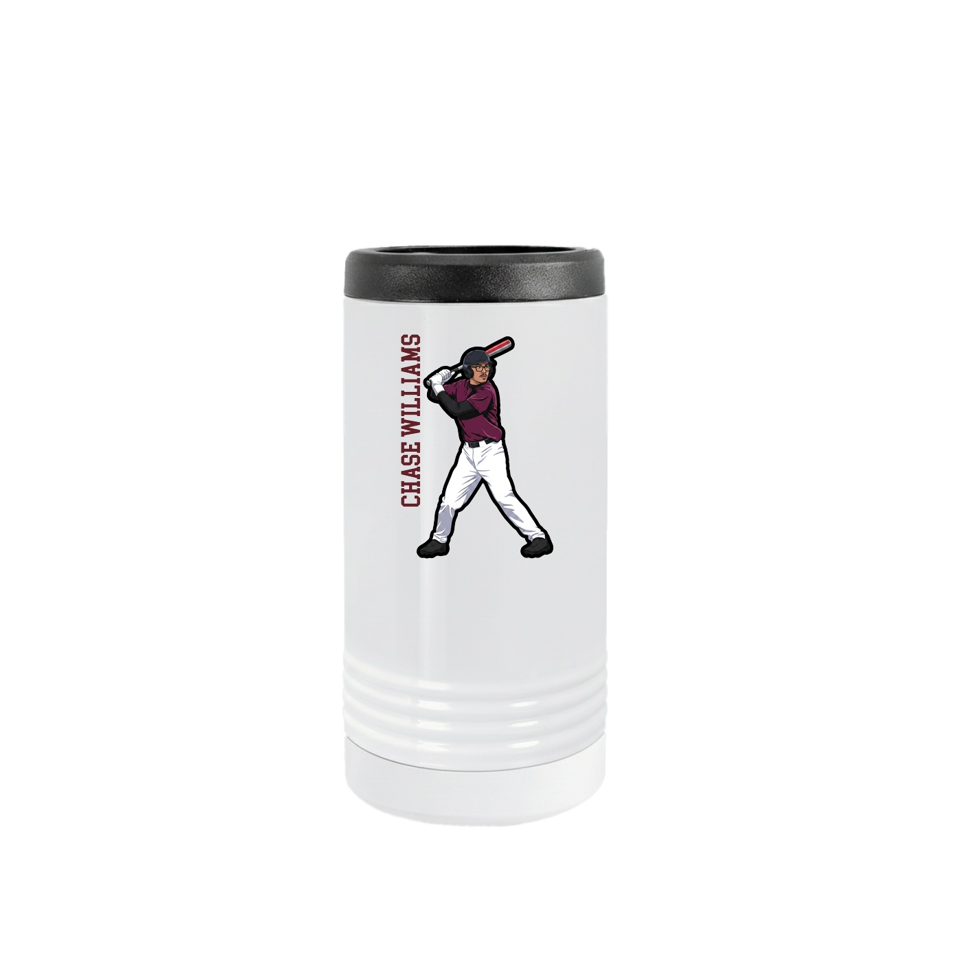 Slim Beverage Holder — Name Vertical in White