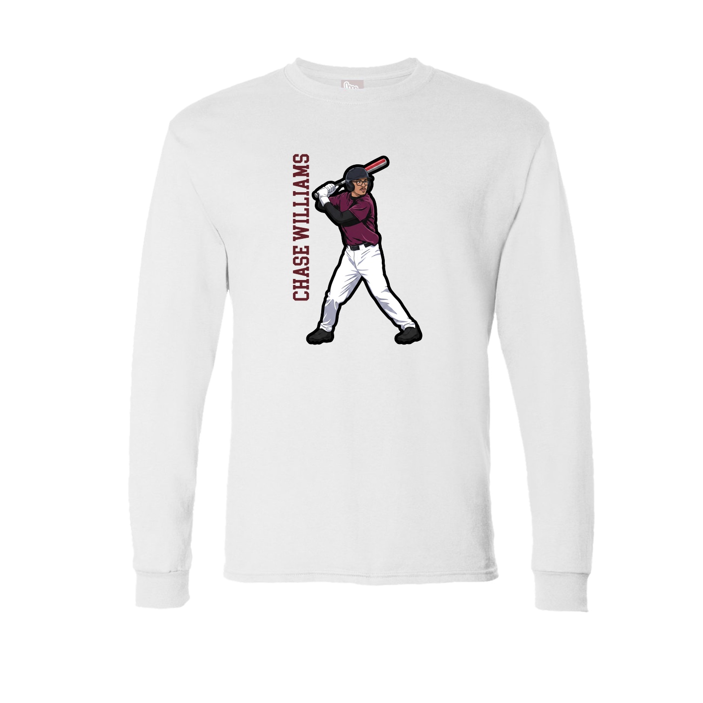Long Sleeve Tee — Name Vertical in White