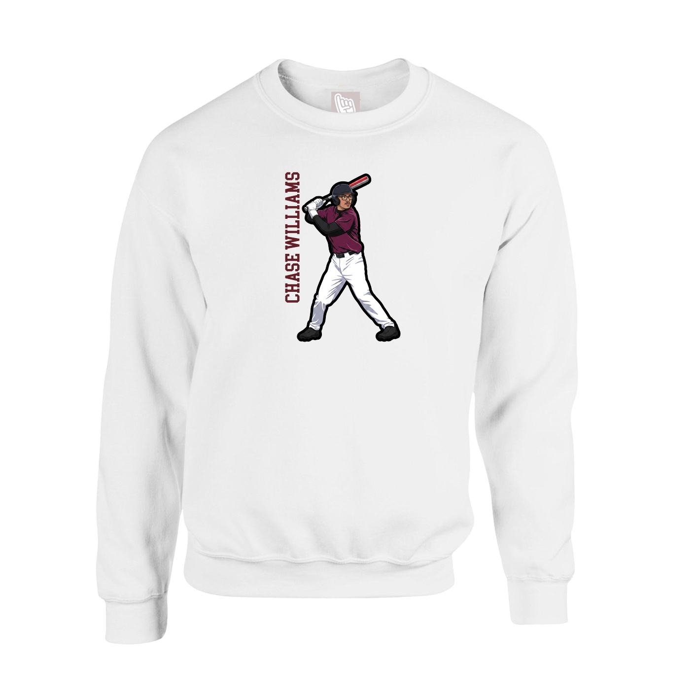 Fleece Crew — Name Vertical in White