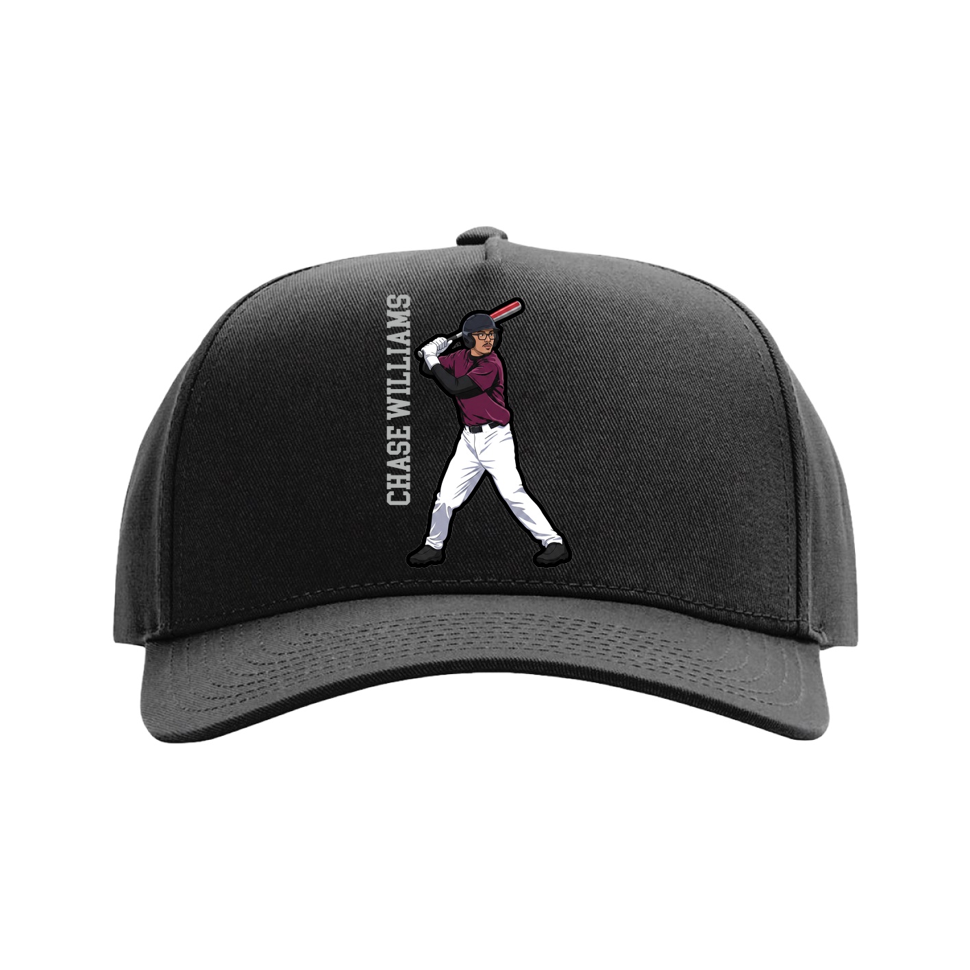 Full Fabric Five-Panel Champ Cap — Name Vertical in Black