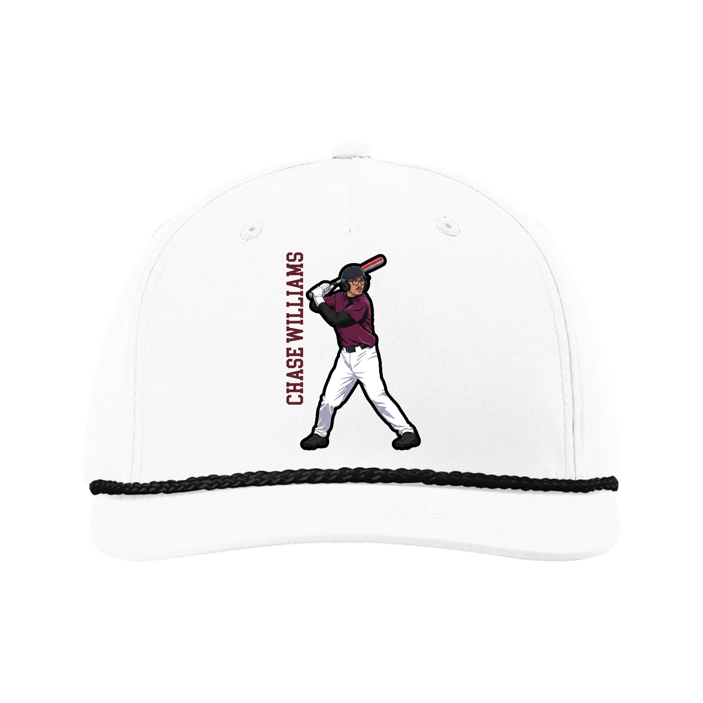 Five-Panel Classic Rope Cap — Name Vertical in White