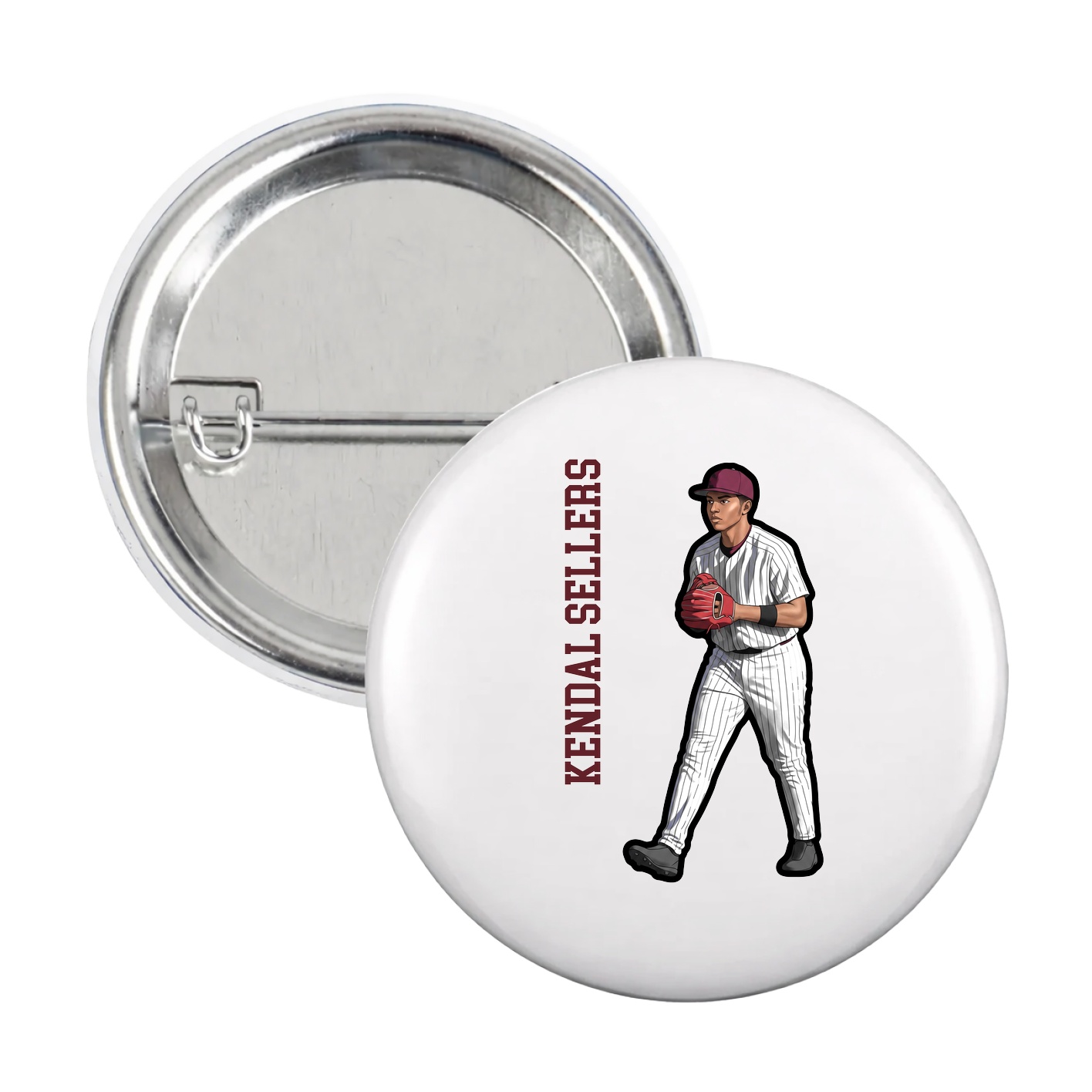 Game Day Button — Name Vertical in White