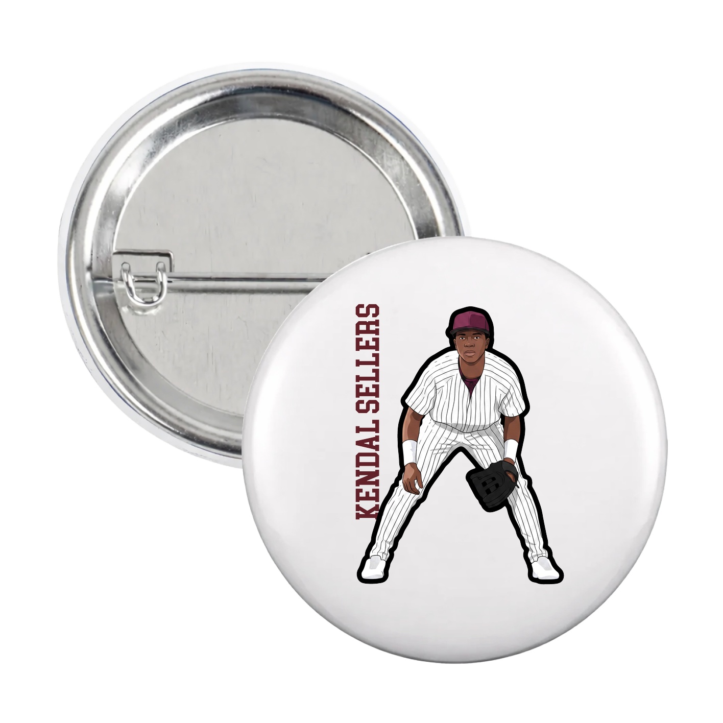 Game Day Button — Name Vertical in White