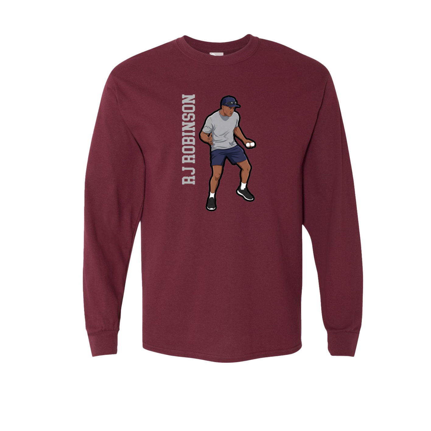 Long Sleeve Tee — Name Vertical in Maroon
