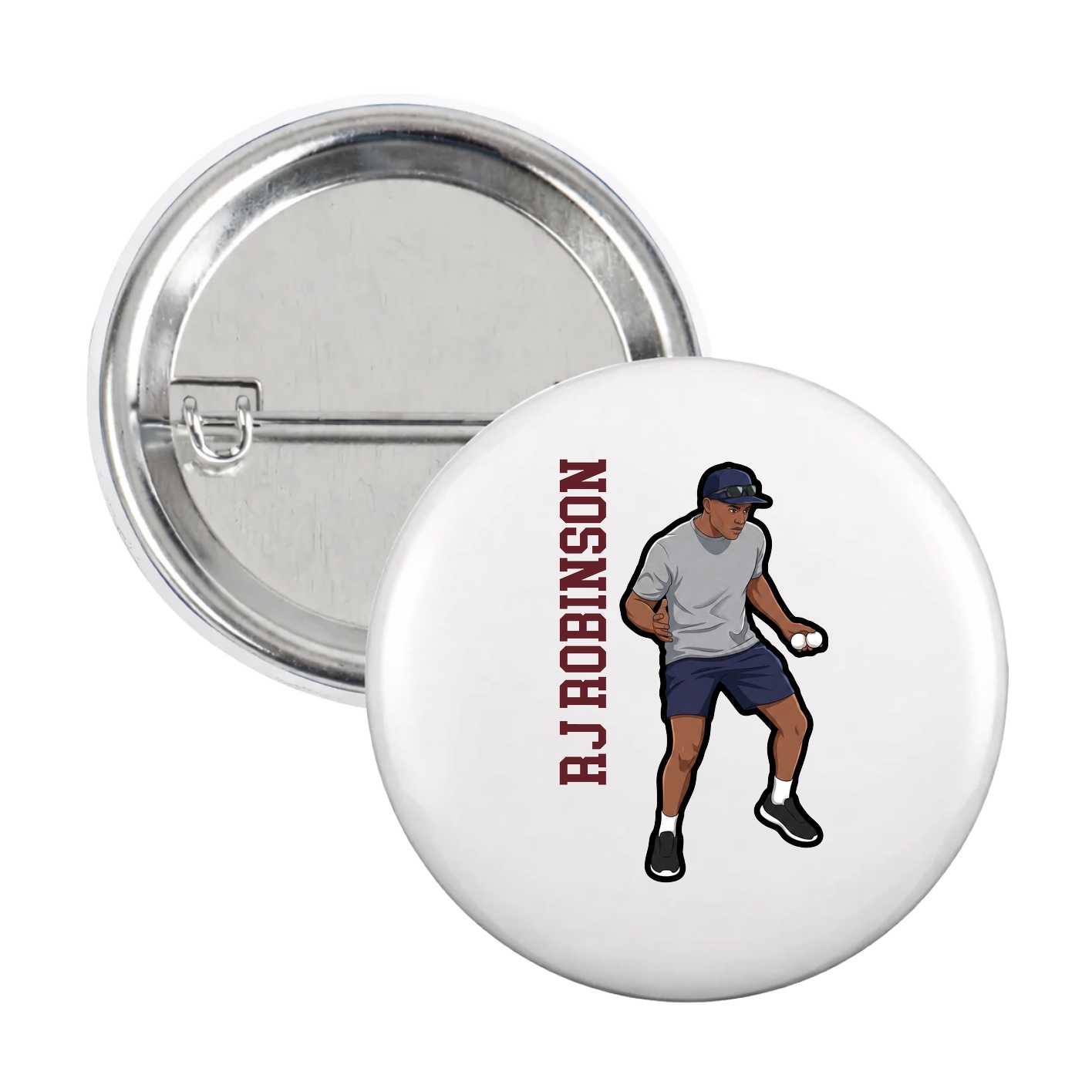 Game Day Button — Name Vertical in White
