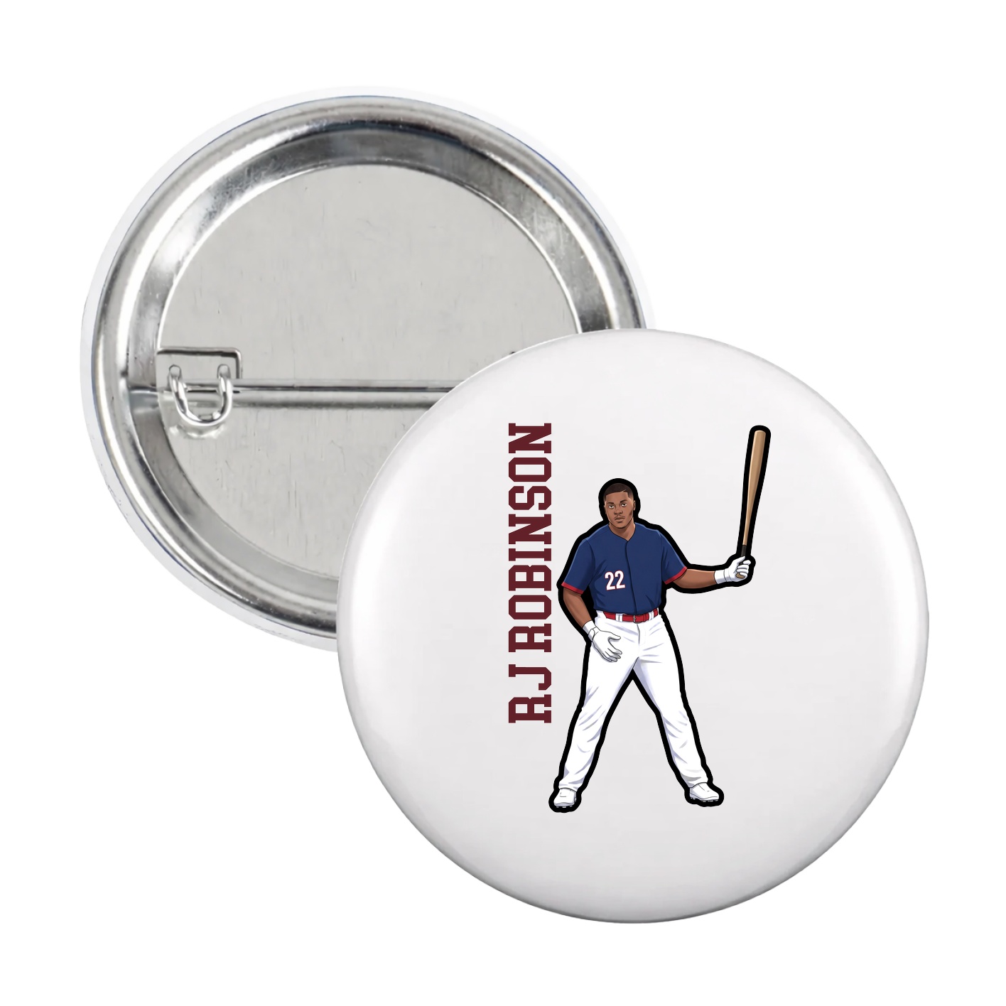 Game Day Button — Name Vertical in White
