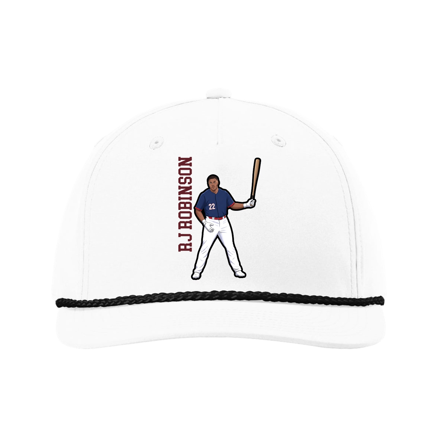 Five-Panel Classic Rope Cap — Name Vertical in White