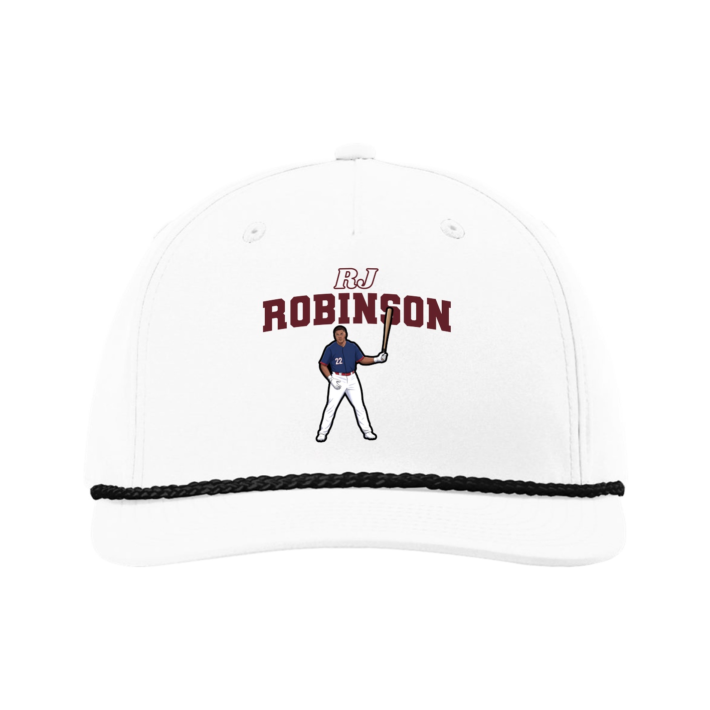 Five-Panel Classic Rope Cap — Name Arch in White