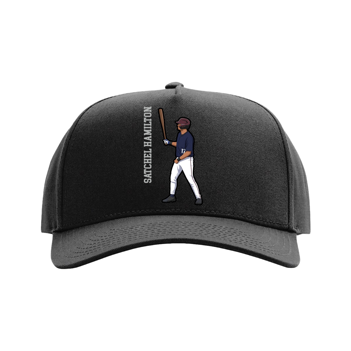 Full Fabric Five-Panel Champ Cap — Name Vertical in Black