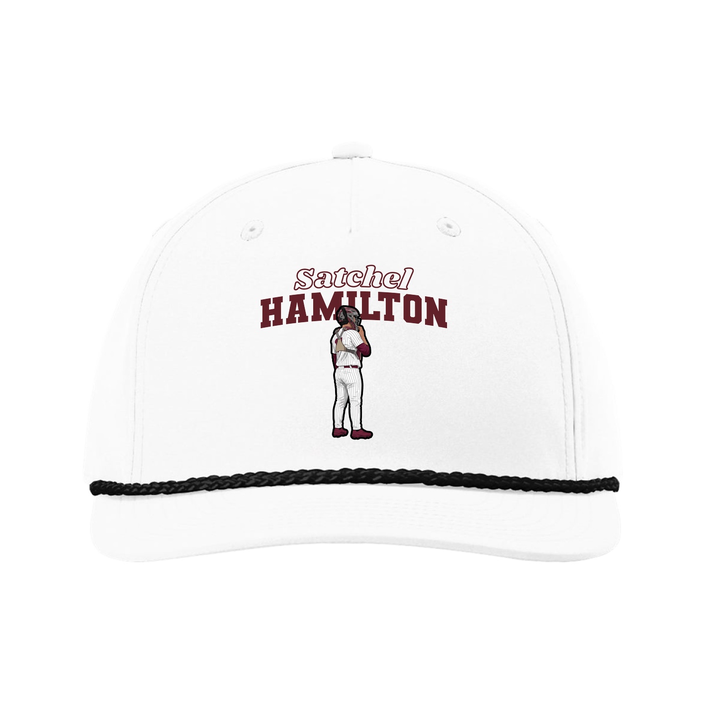 Five-Panel Classic Rope Cap — Name Arch in White