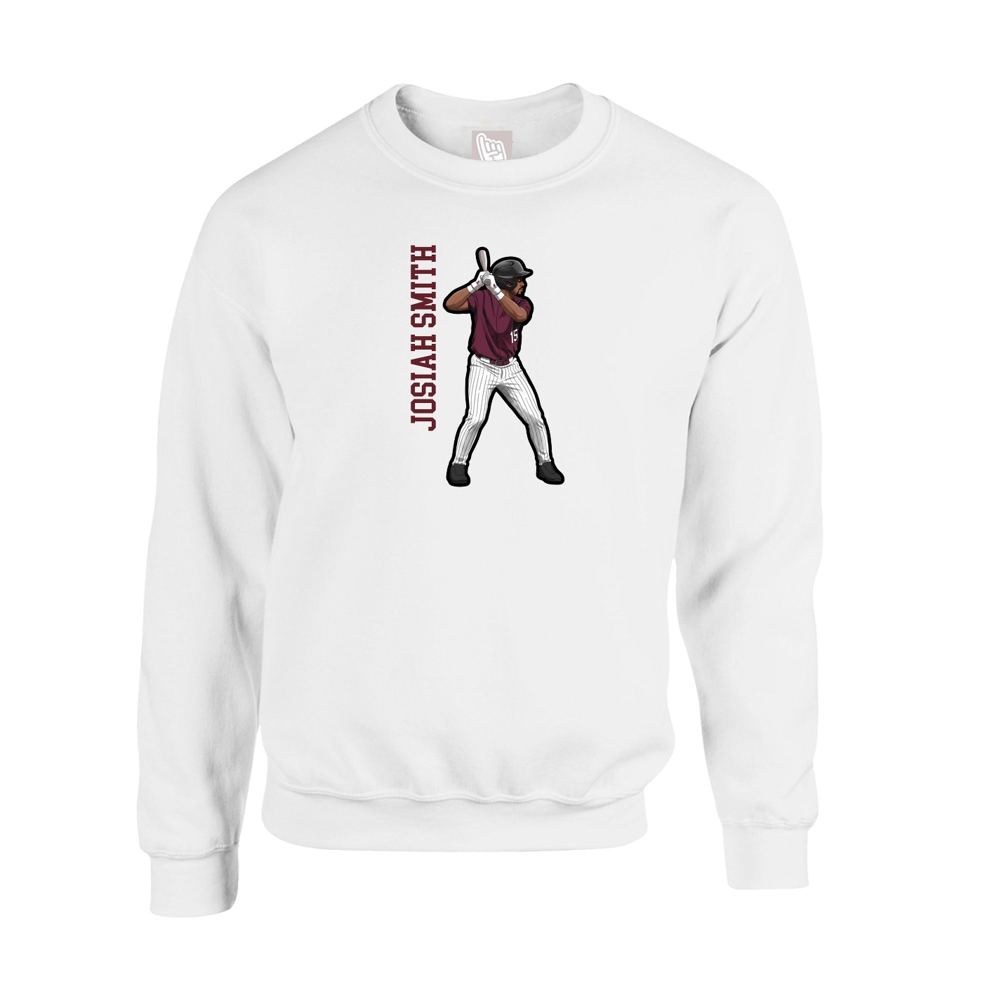 Fleece Crew — Name Vertical in White