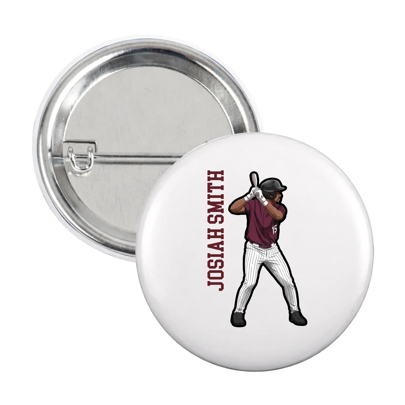 Game Day Button — Name Vertical in White