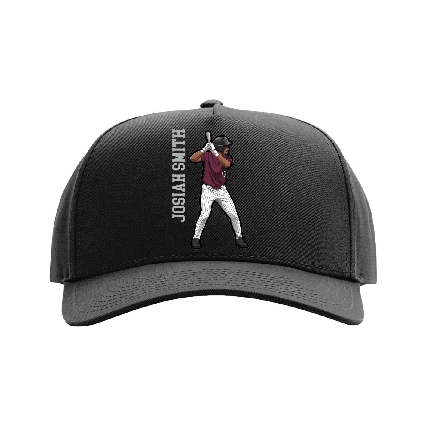 Full Fabric Five-Panel Champ Cap — Name Vertical in Black