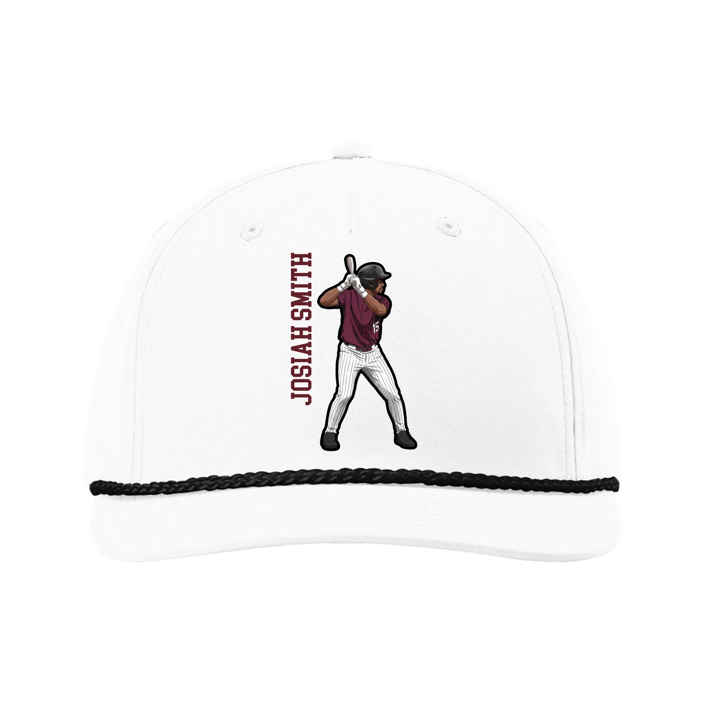 Five-Panel Classic Rope Cap — Name Vertical in White