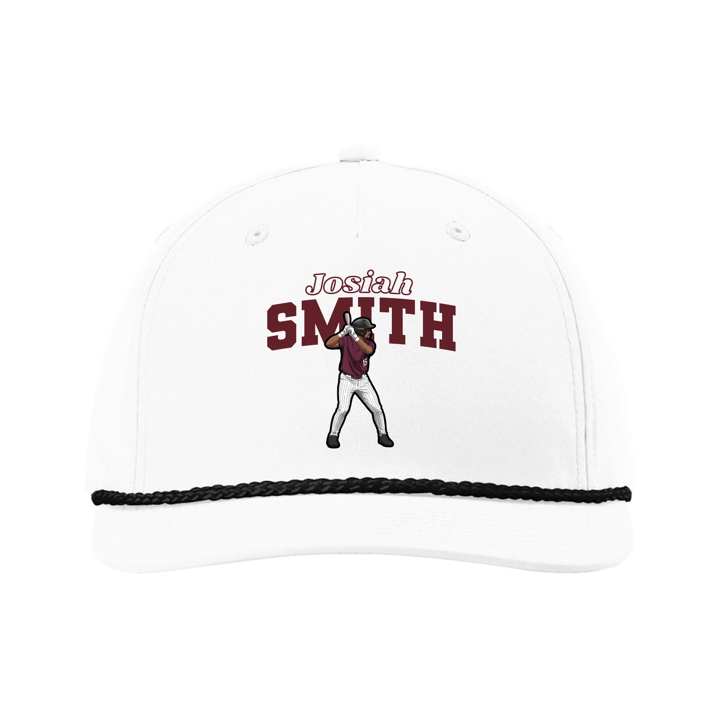 Five-Panel Classic Rope Cap — Name Arch in White