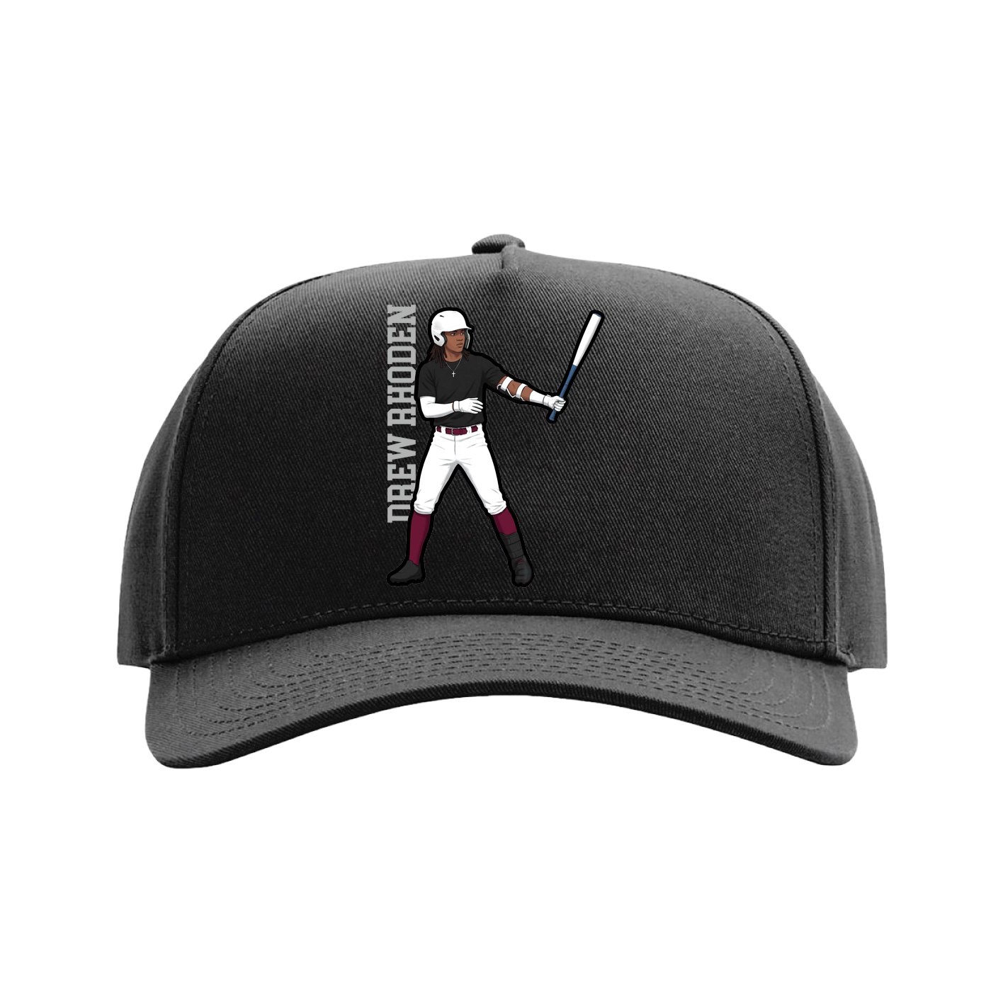 Full Fabric Five-Panel Champ Cap — Name Vertical in Black