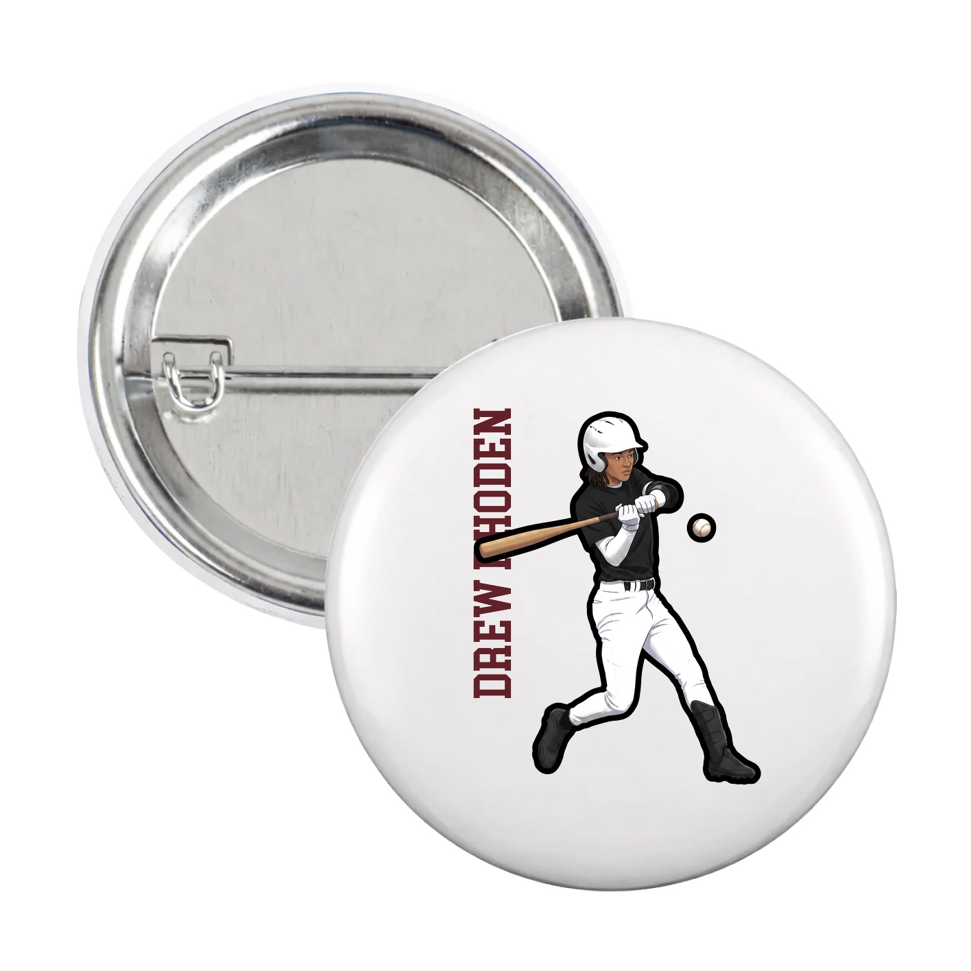 Game Day Button — Name Vertical in White