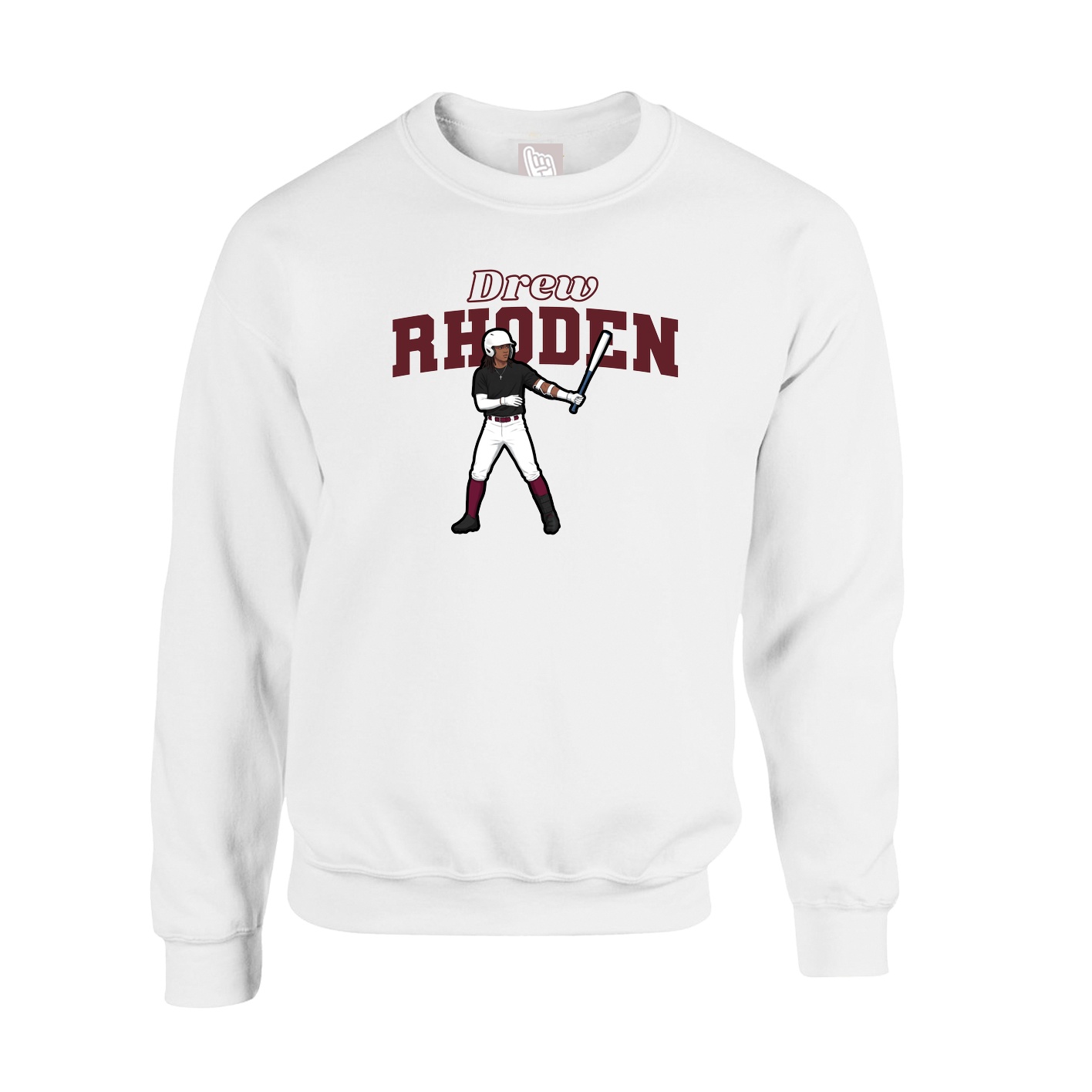 Fleece Crew — Name Arch in White