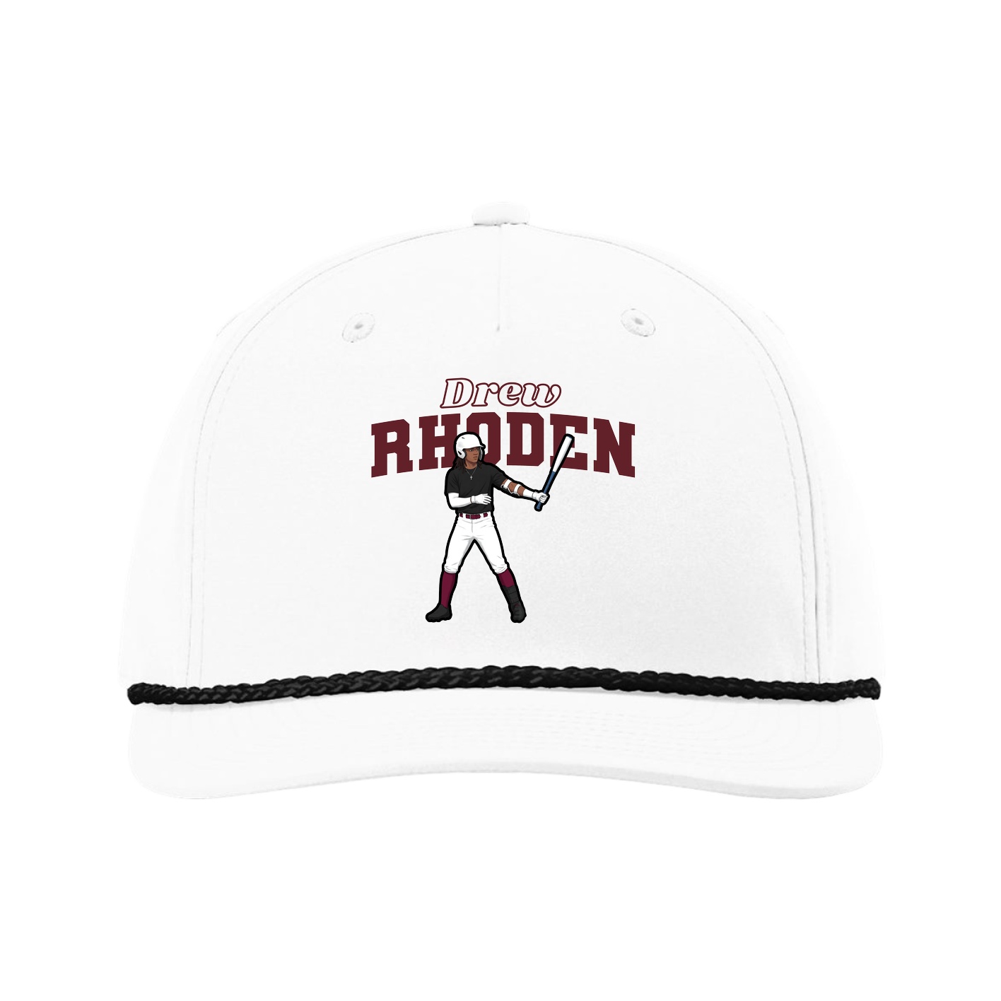 Five-Panel Classic Rope Cap — Name Arch in White