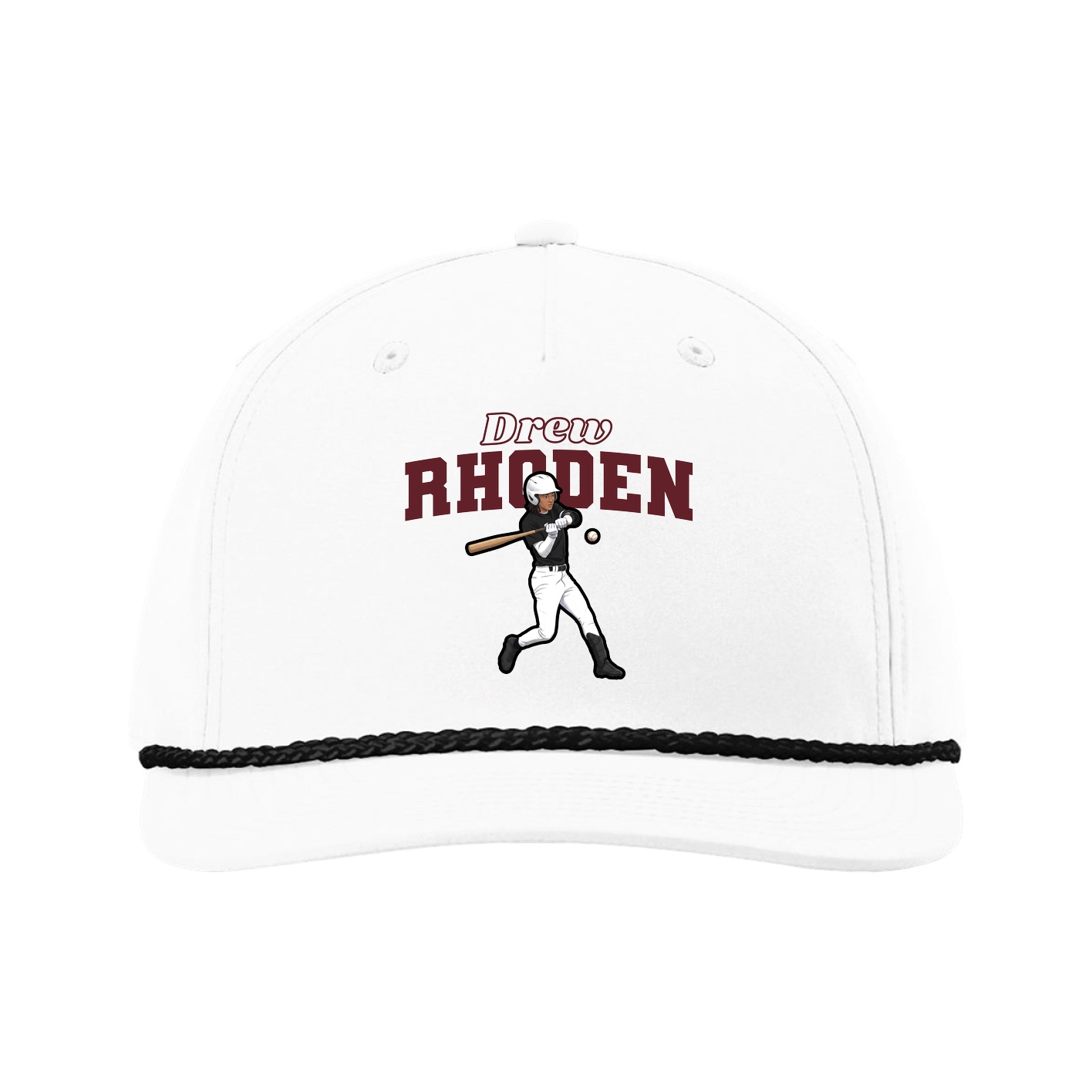 Five-Panel Classic Rope Cap — Name Arch in White