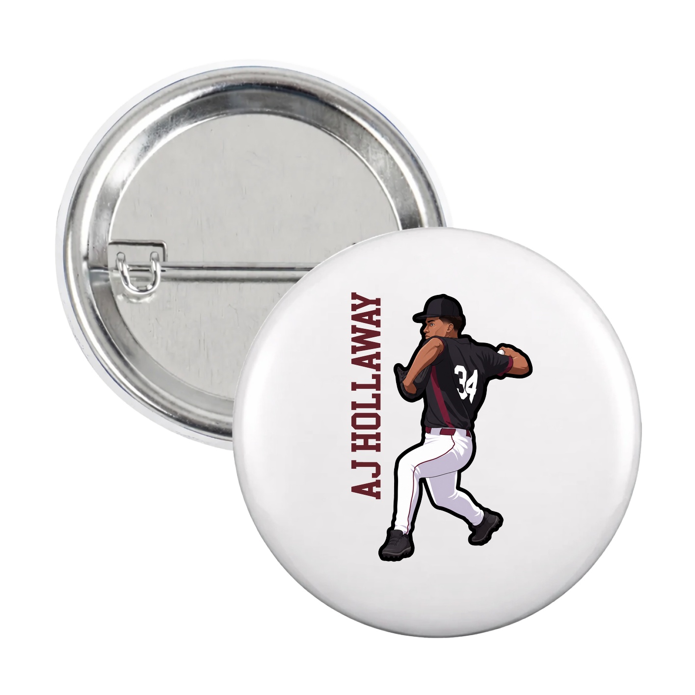 Game Day Button — Name Vertical in White